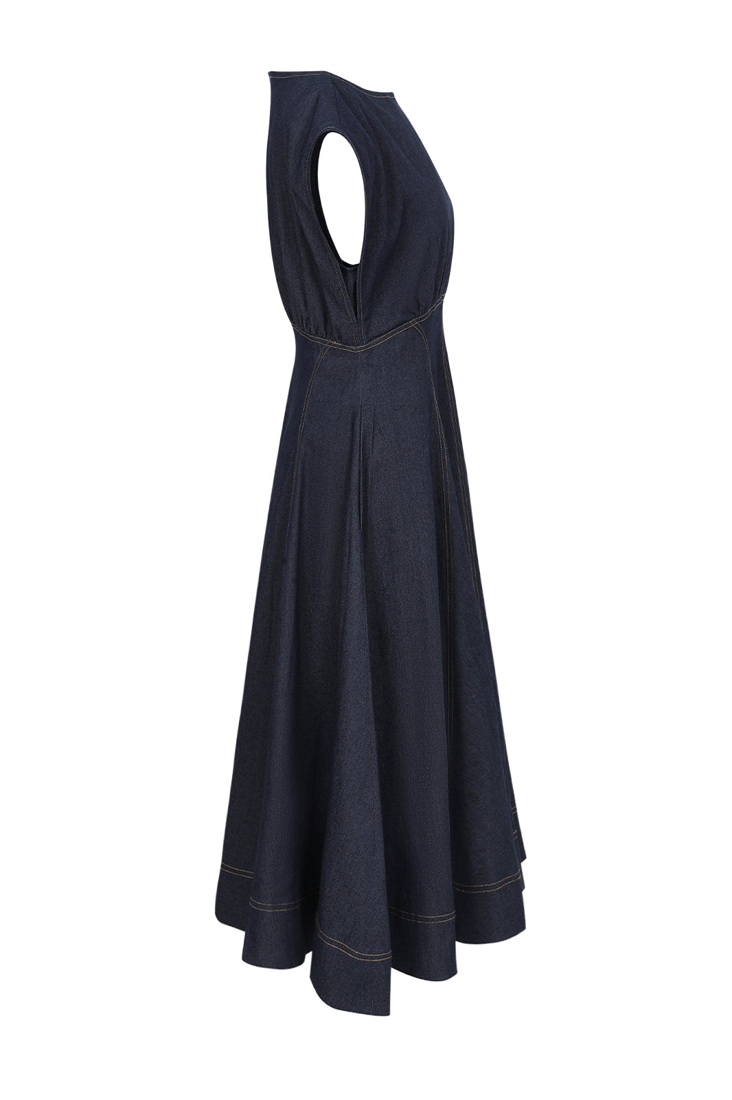 Denim Cinched Waist Midi Dress