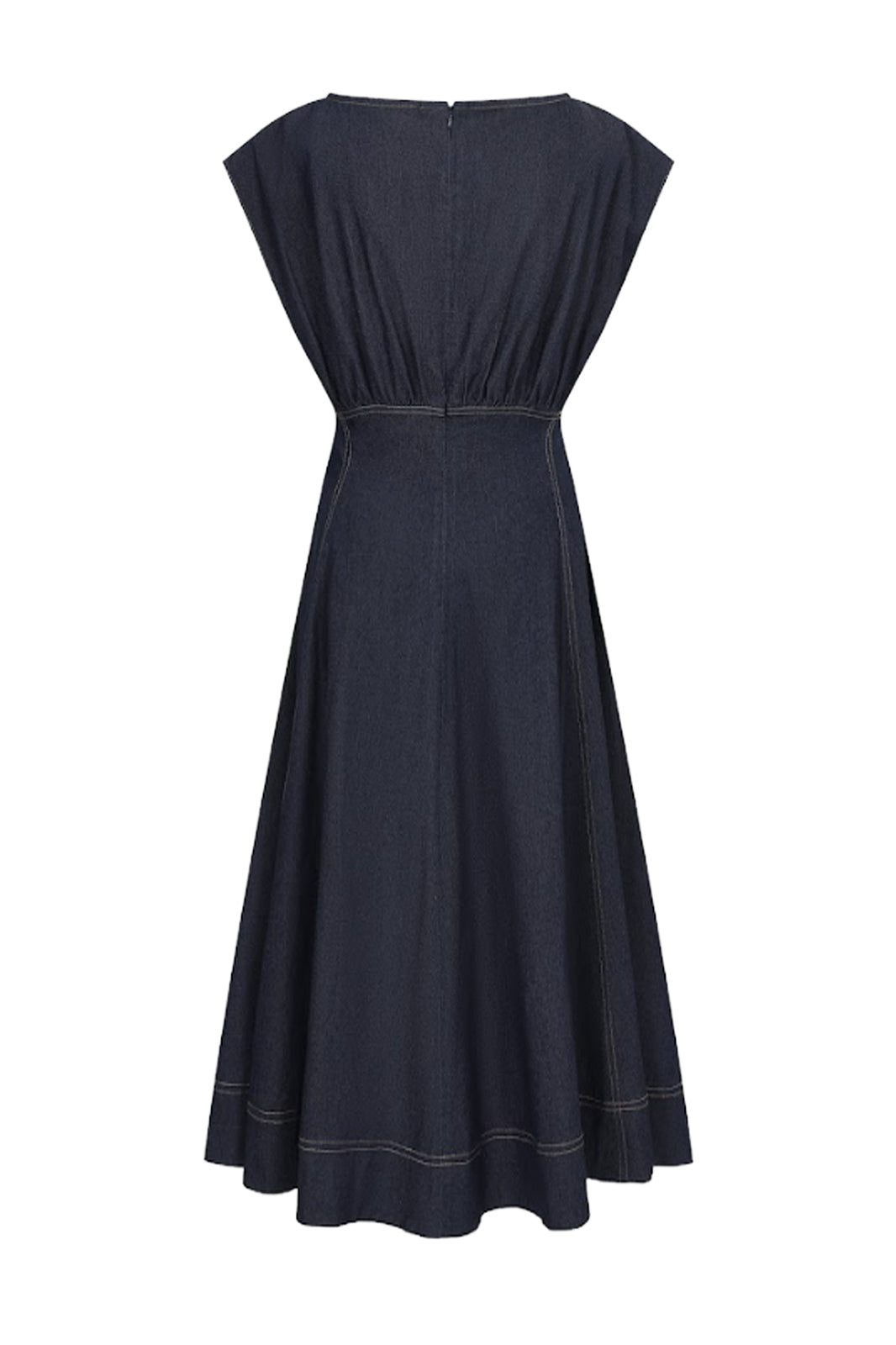 Denim Cinched Waist Midi Dress