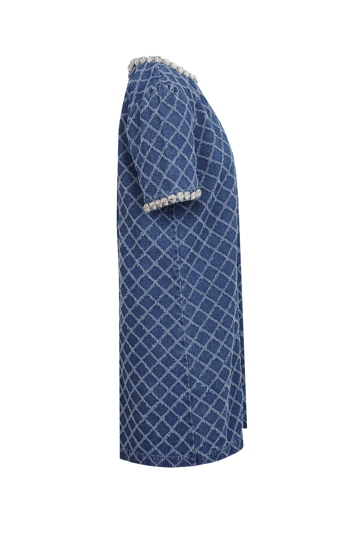Isabeau Denim Short Sleeve Shift Dress with Heart Rhinestones