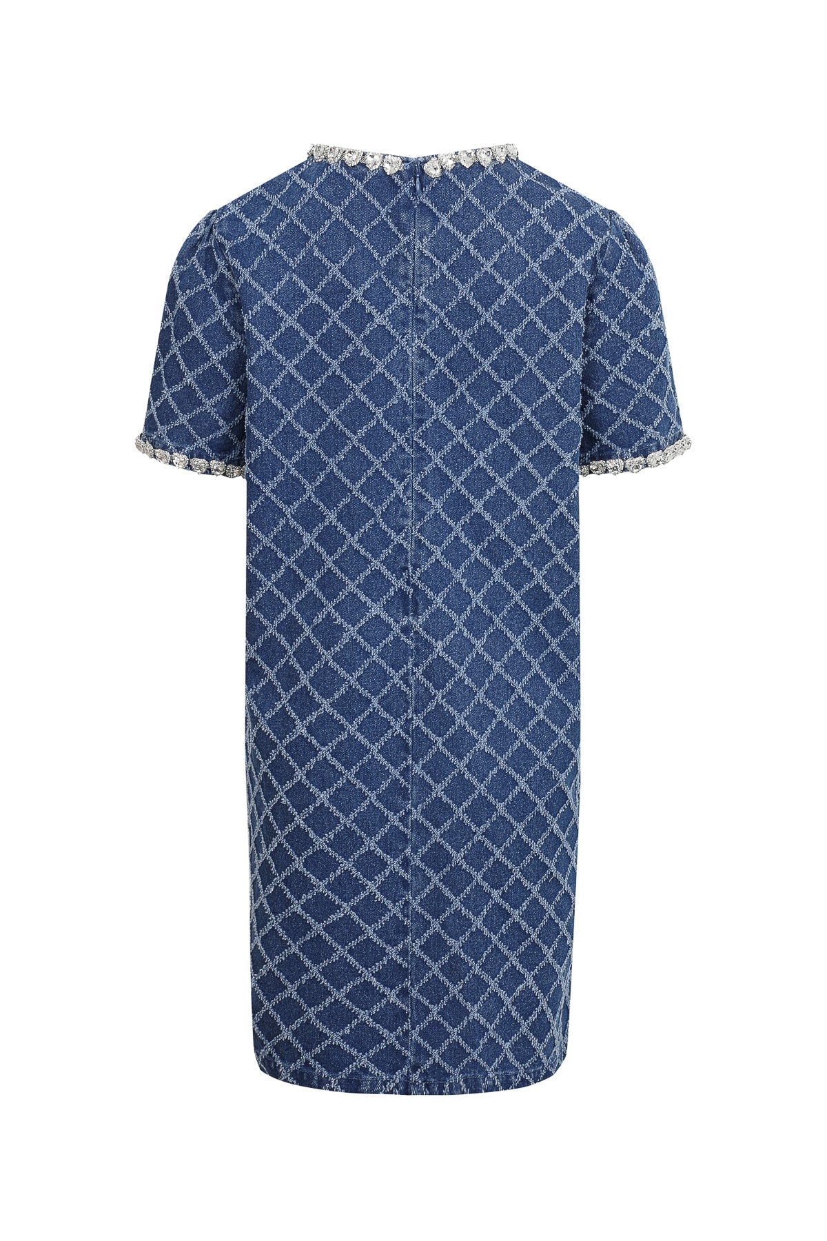 Isabeau Denim Short Sleeve Shift Dress with Heart Rhinestones
