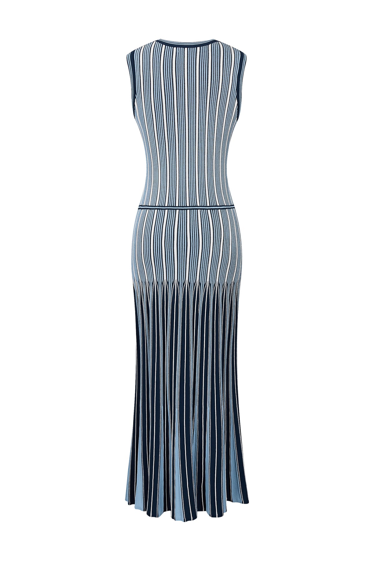 Pinstripe Knit Godet Sleeveless Midi Dress