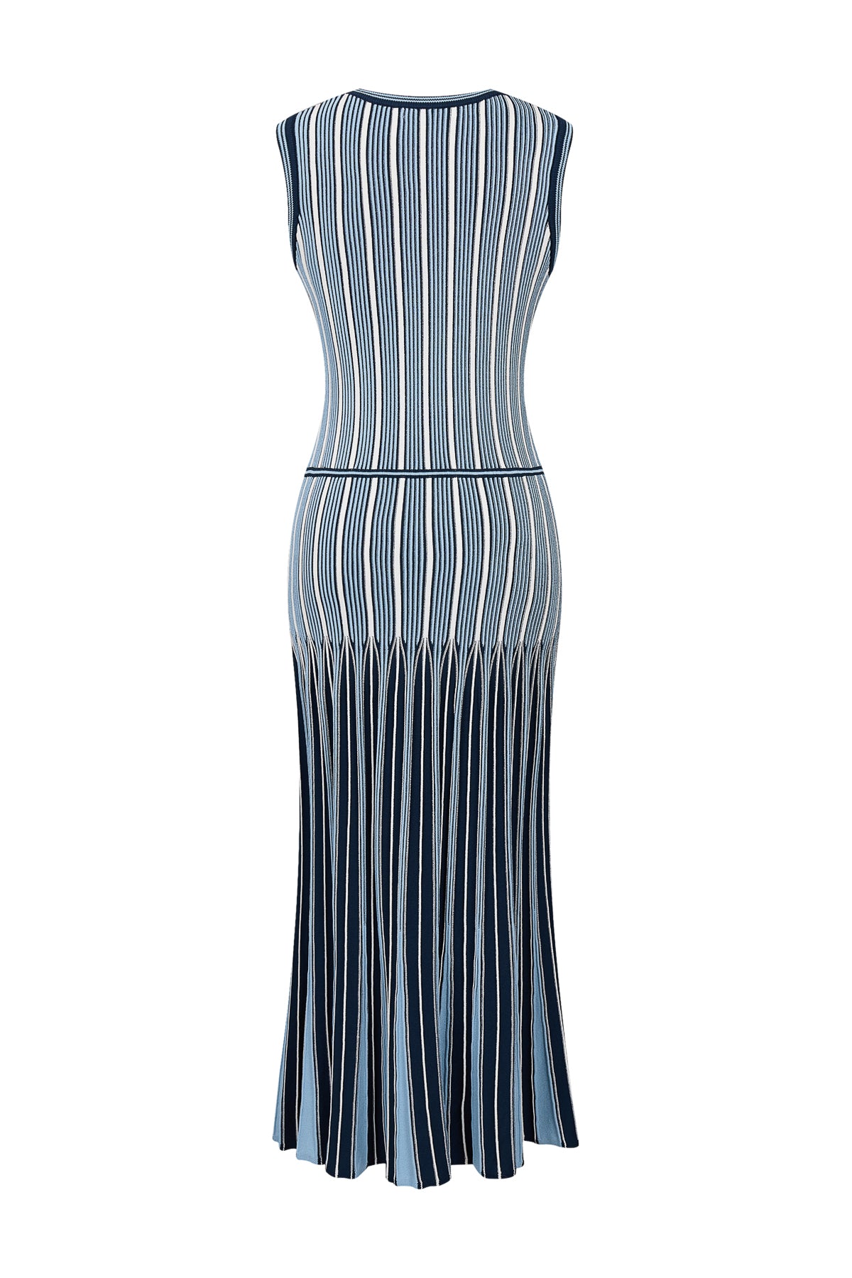 Pinstripe Knit Godet Sleeveless Midi Dress