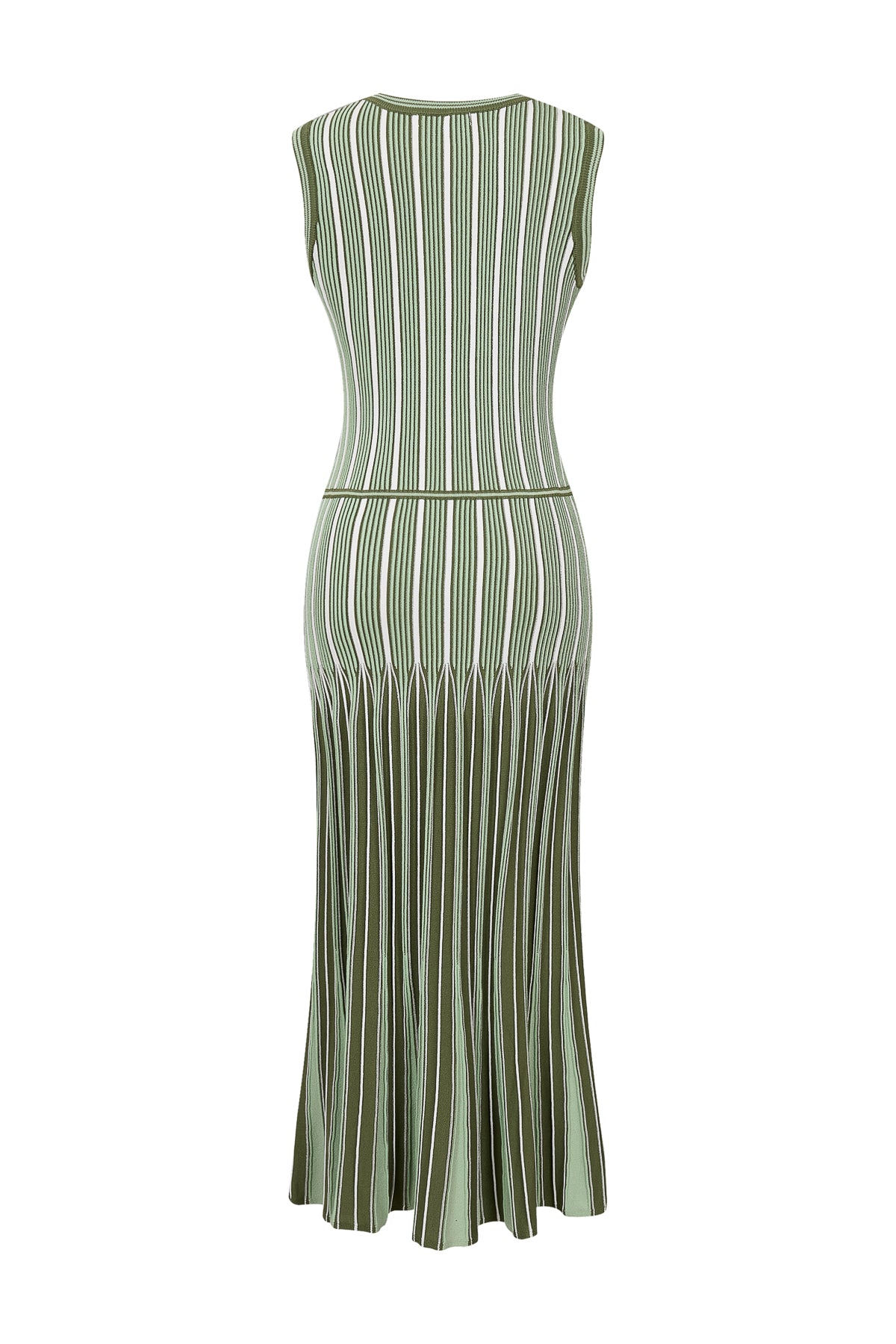 Pinstripe Knit Godet Sleeveless Midi Dress