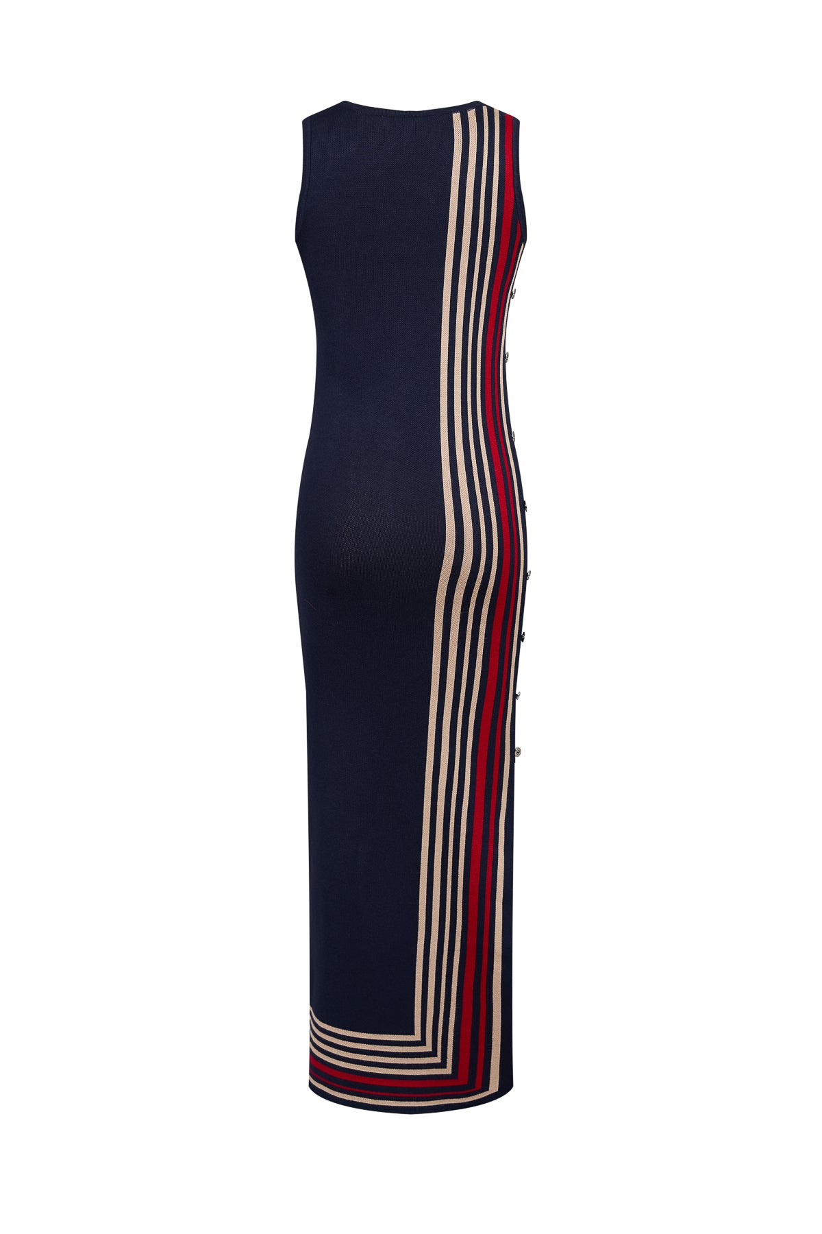 Knit Button Embellished Stripe Maxi Sleeveless Dress