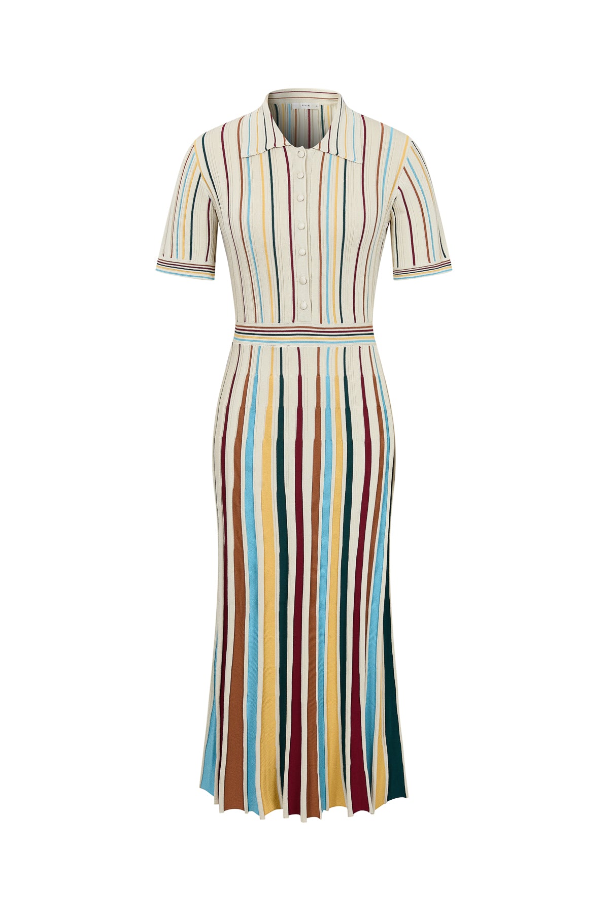 Knit Short Sleeve Midi Dress with Multi Pinstripes