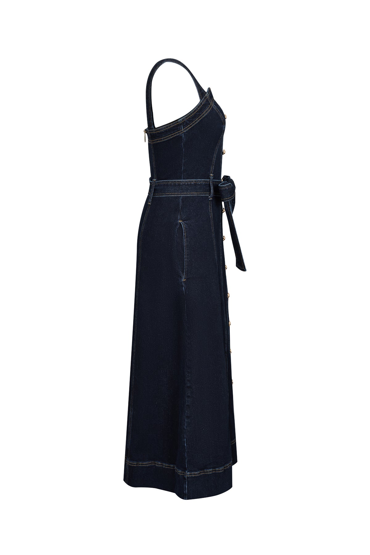 Heloise Denim Slvls Button Down Midi Dress With Waist Tie