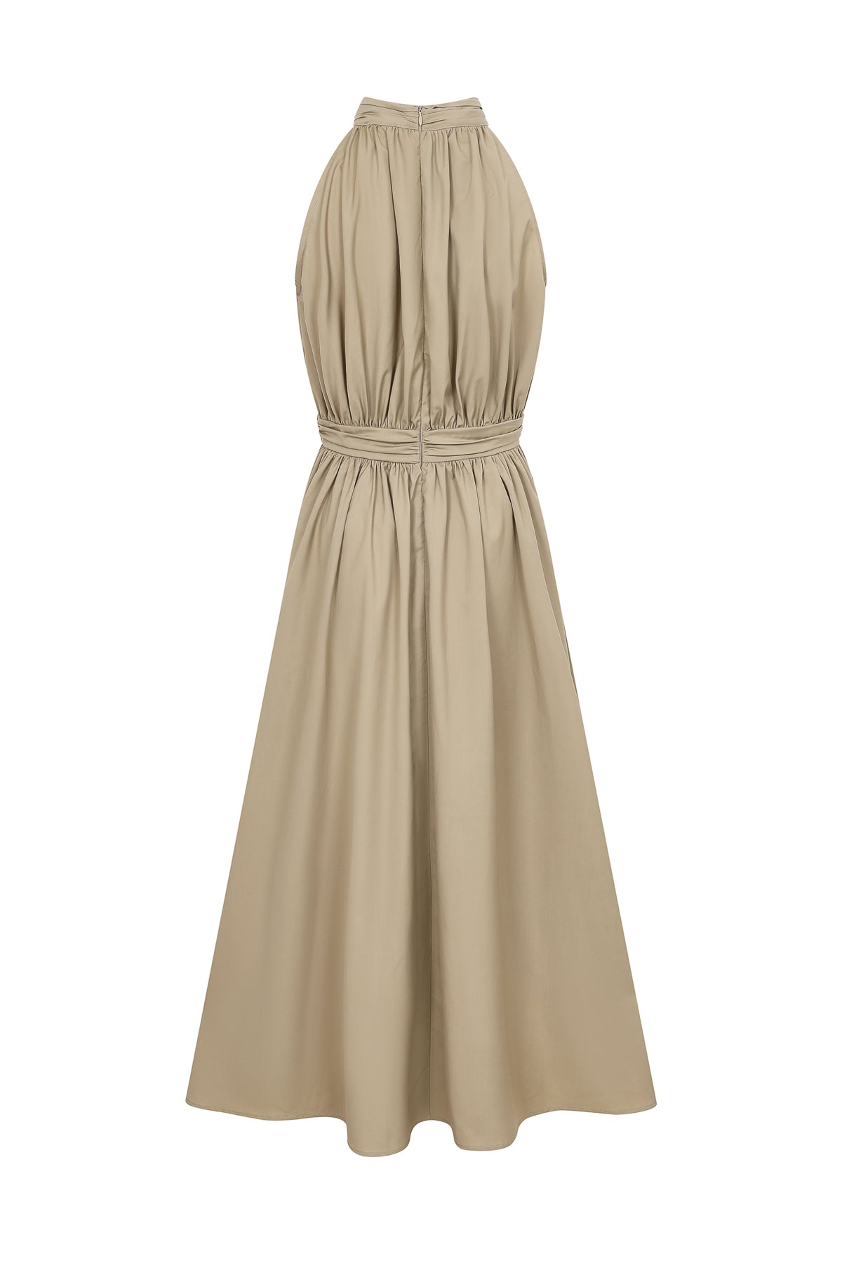 Woven Sleeveless Midi Dress with Ruched Waist Band
