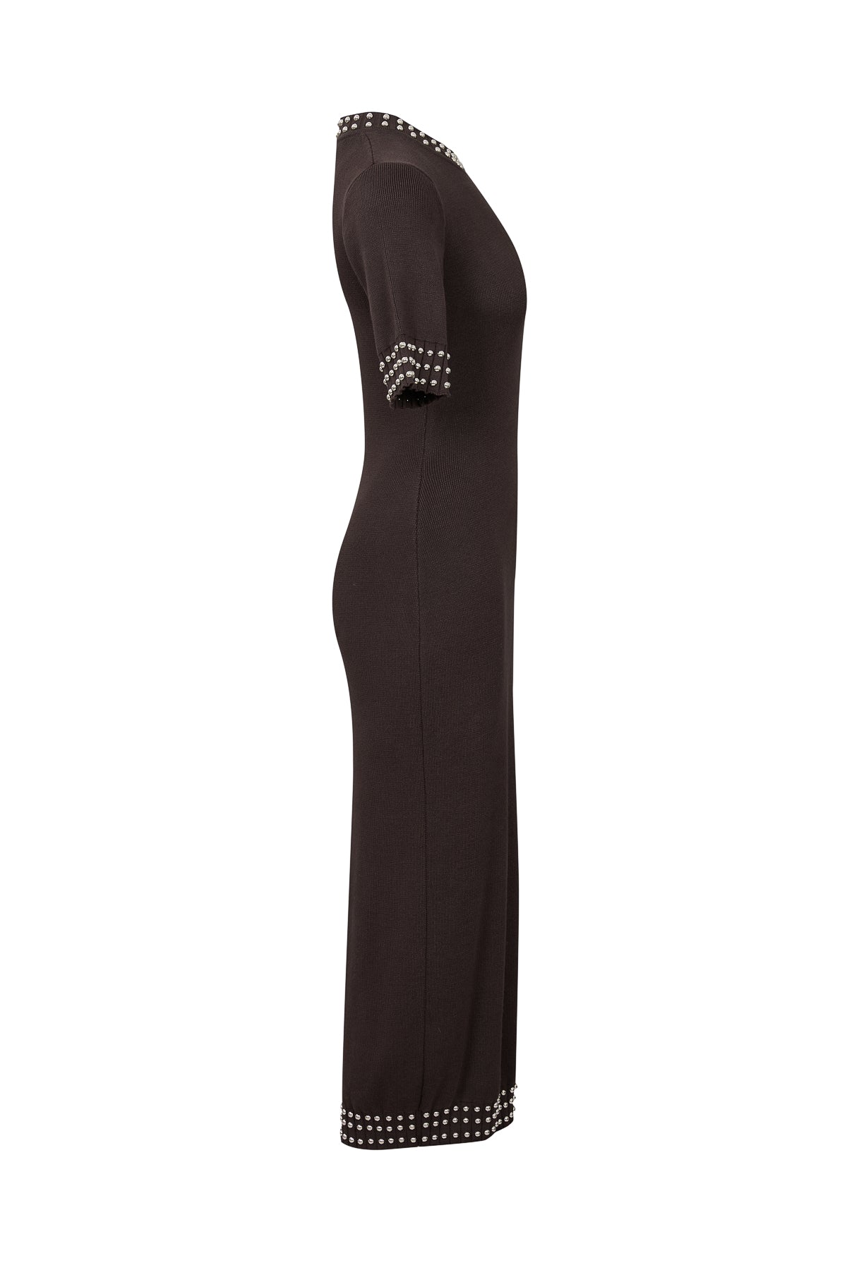 Knit Stud Embellished Short Slv Midi Dress