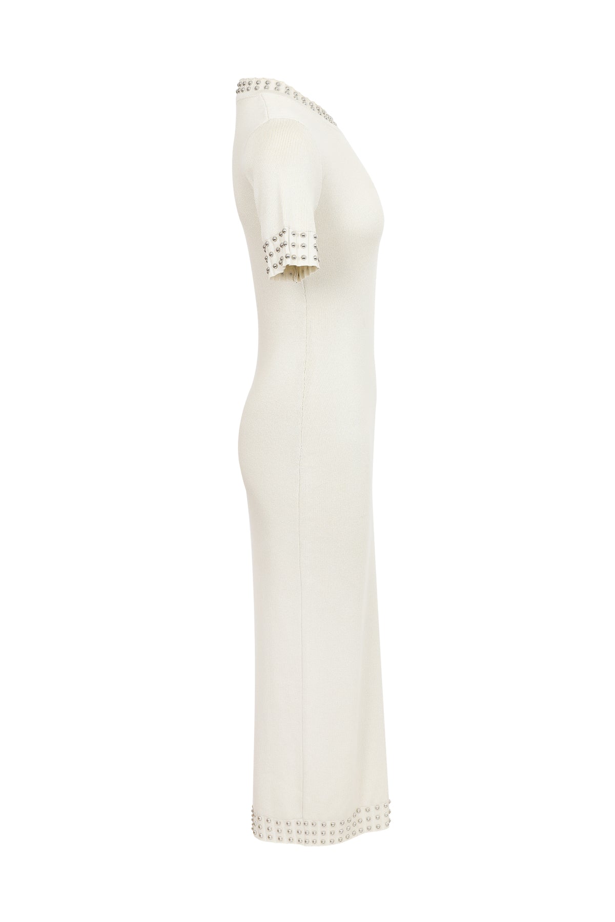Knit Stud Embellished Short Slv Midi Dress