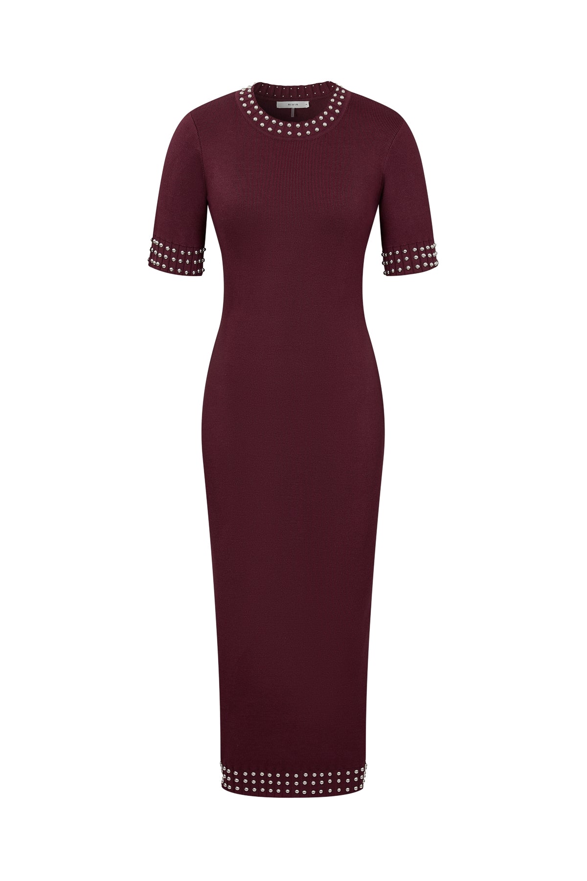 Knit Stud Embellished Short Slv Midi Dress