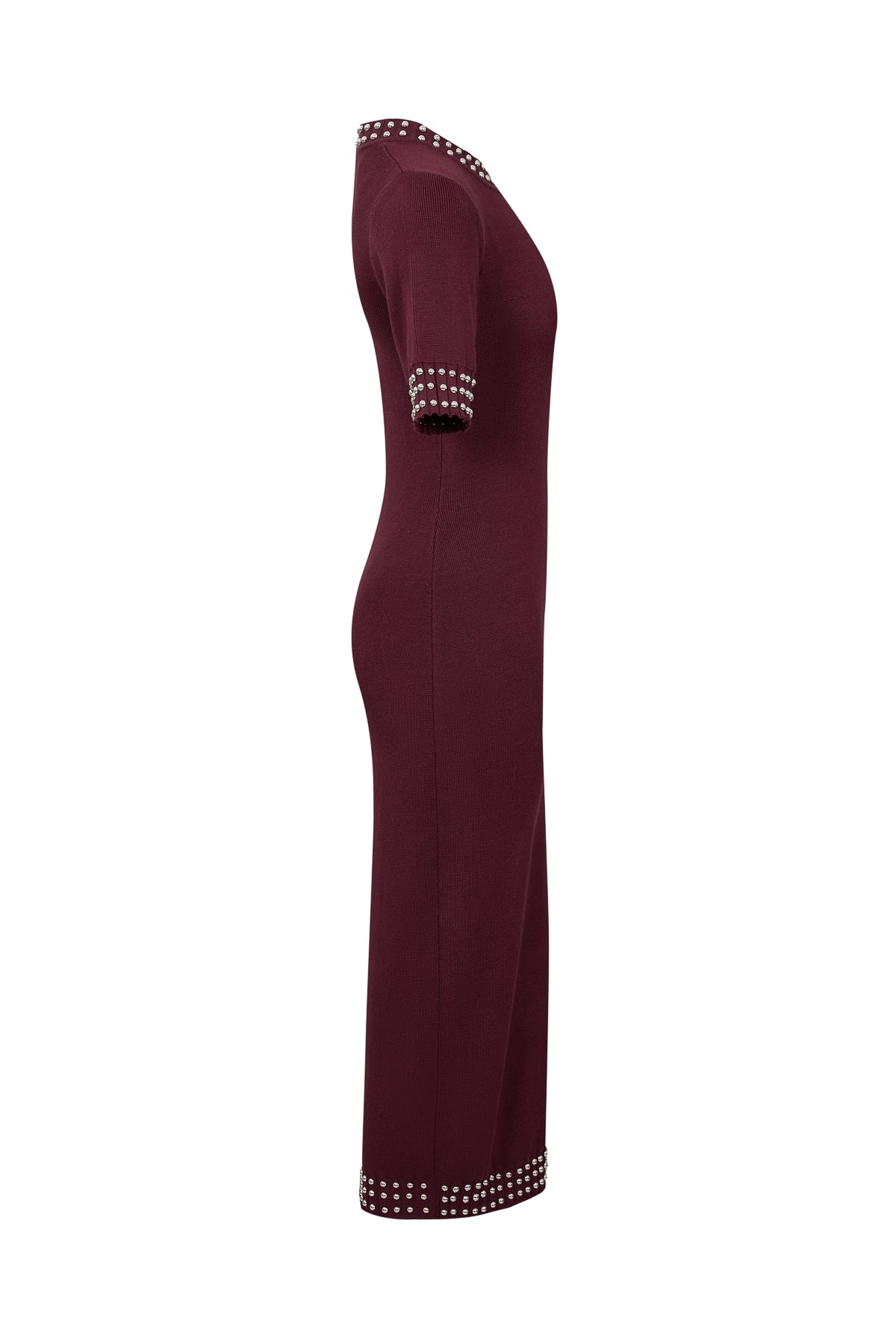 Knit Stud Embellished Short Slv Midi Dress