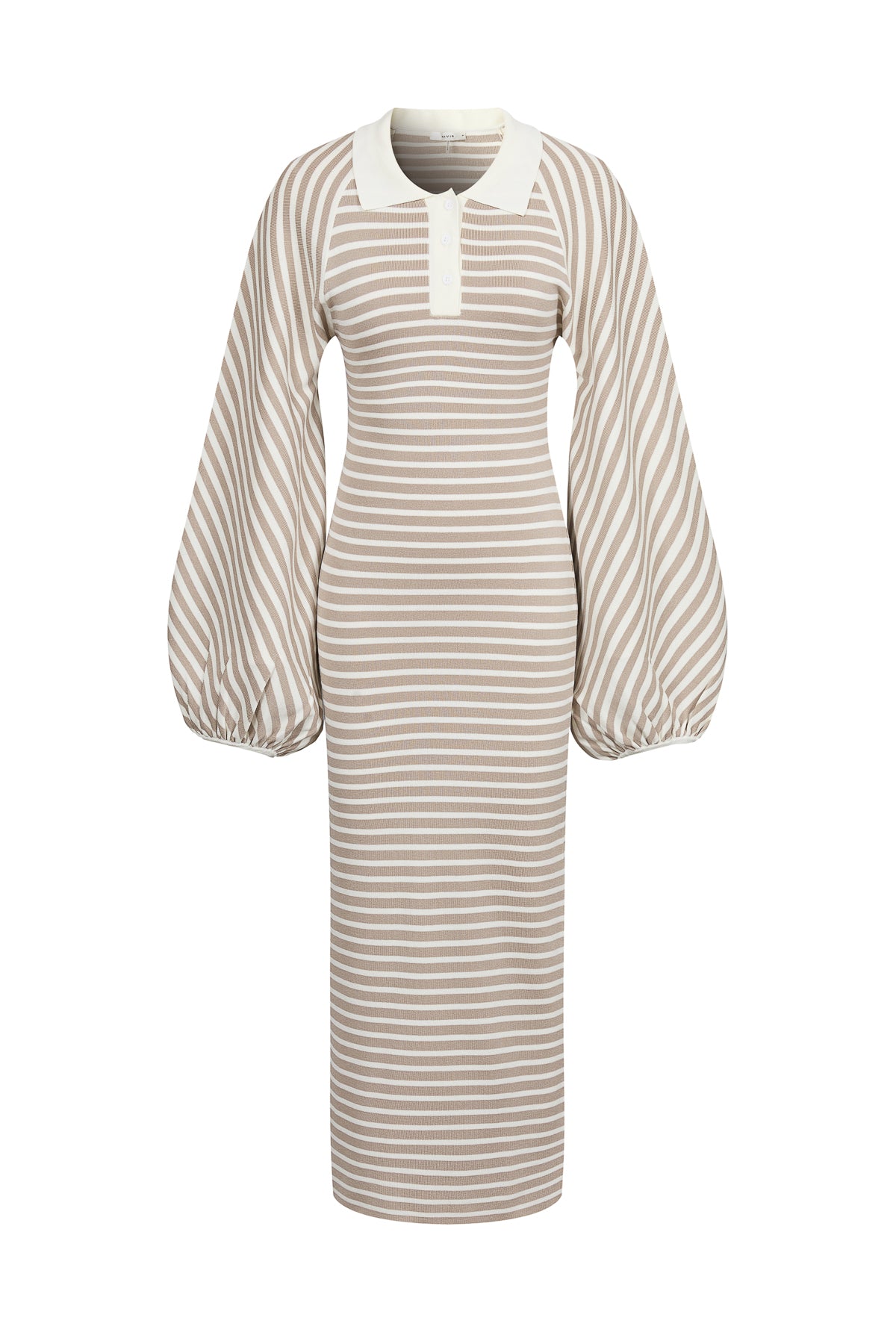 Knit Stripe Maxi Dress with Voluminous Sleeves