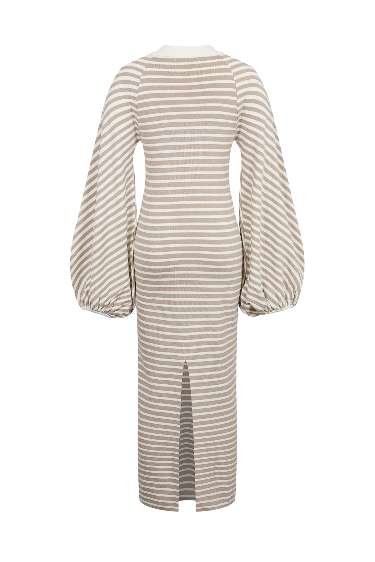 Knit Stripe Maxi Dress with Voluminous Sleeves