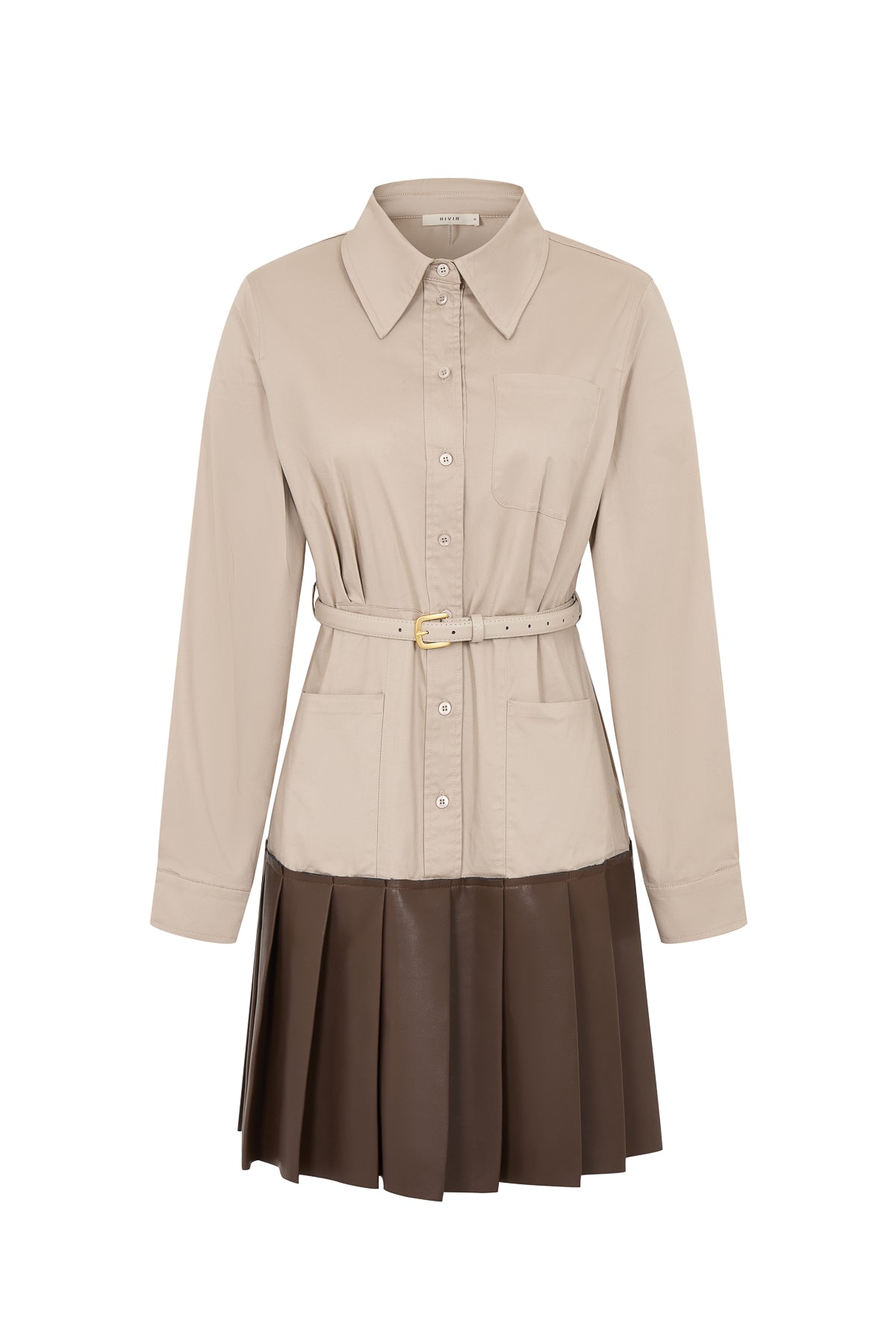 Cosette Woven Shirt Dress with Pleated PU Skirt