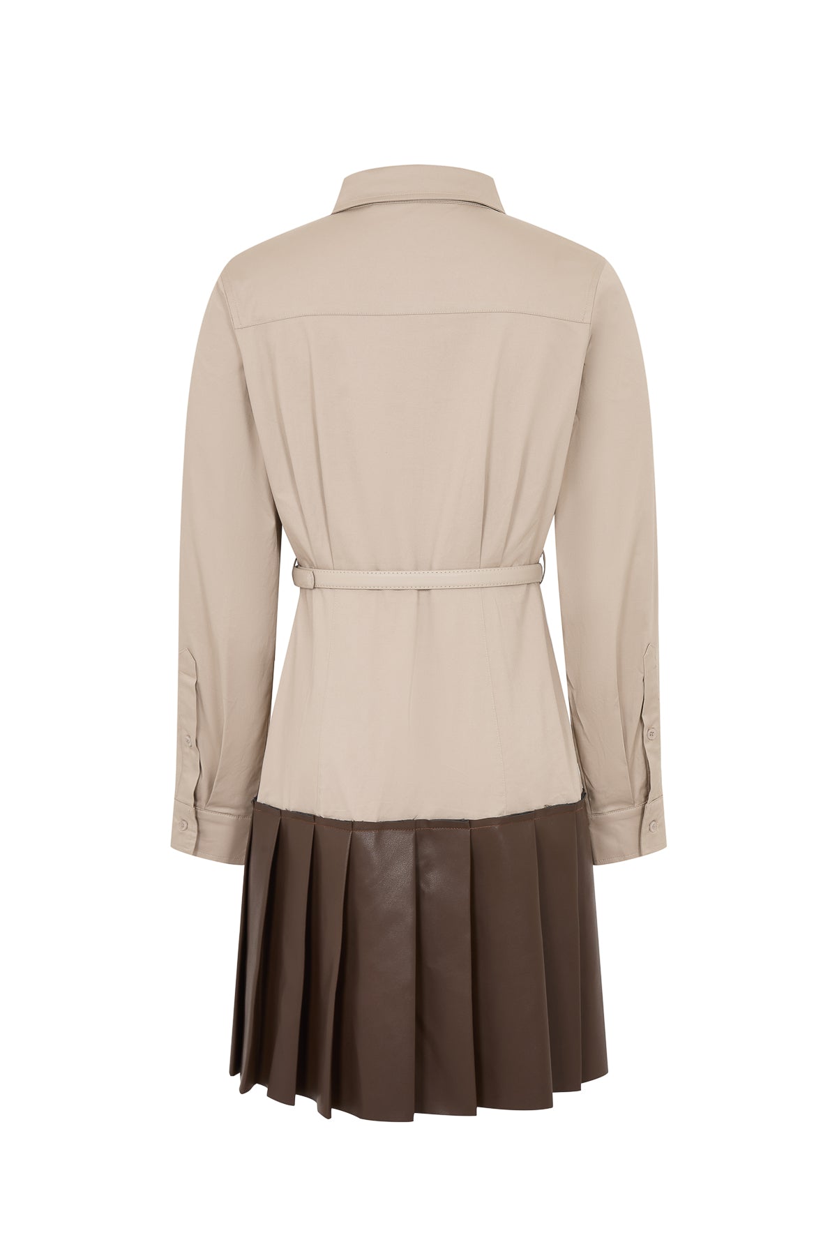 Cosette Woven Shirt Dress with Pleated PU Skirt