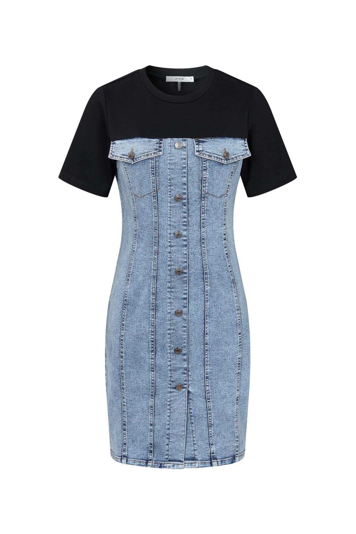 Eve Denim short sleeve dress with contrast
