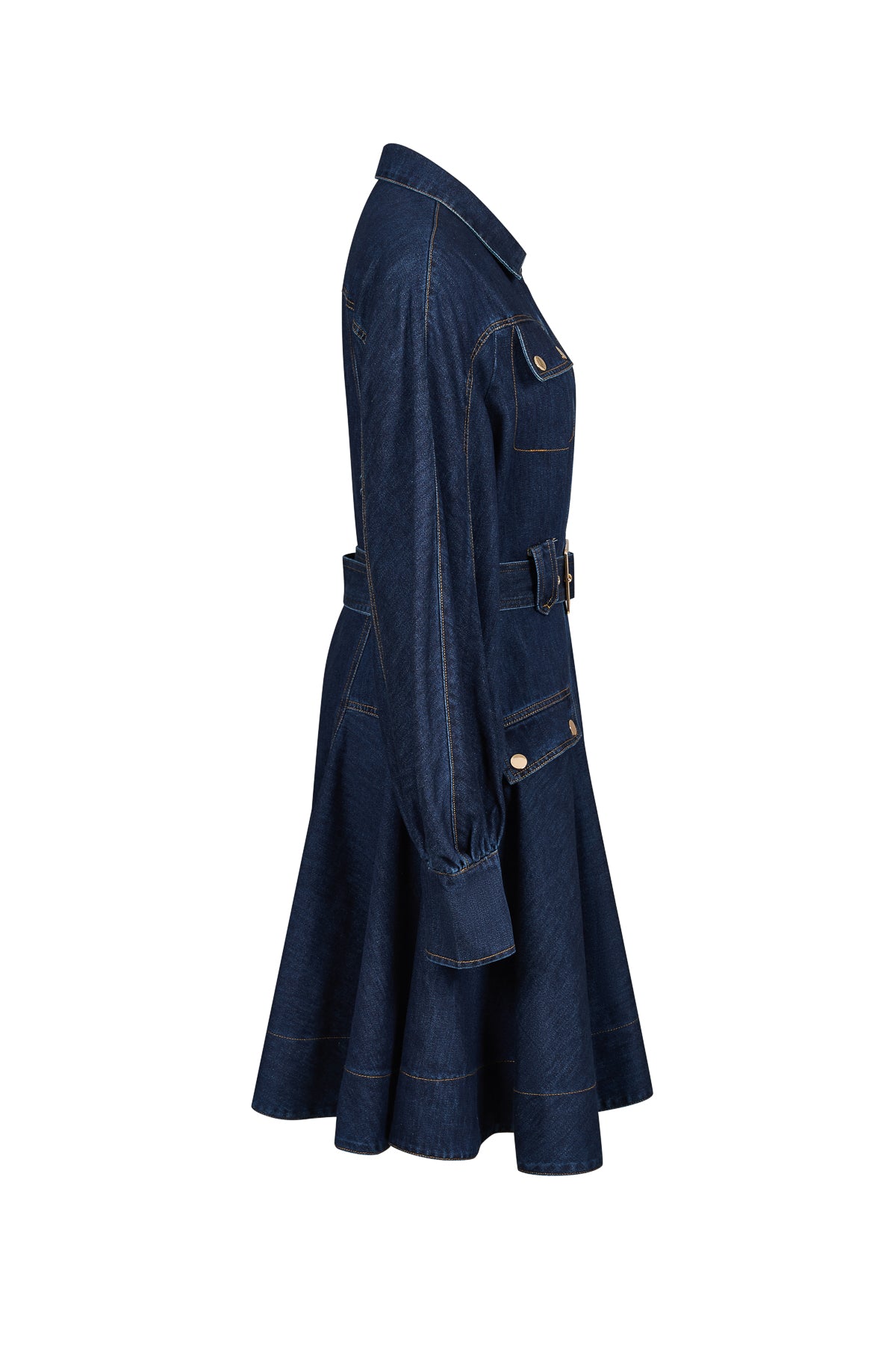 Denim long sleeve dress with belt