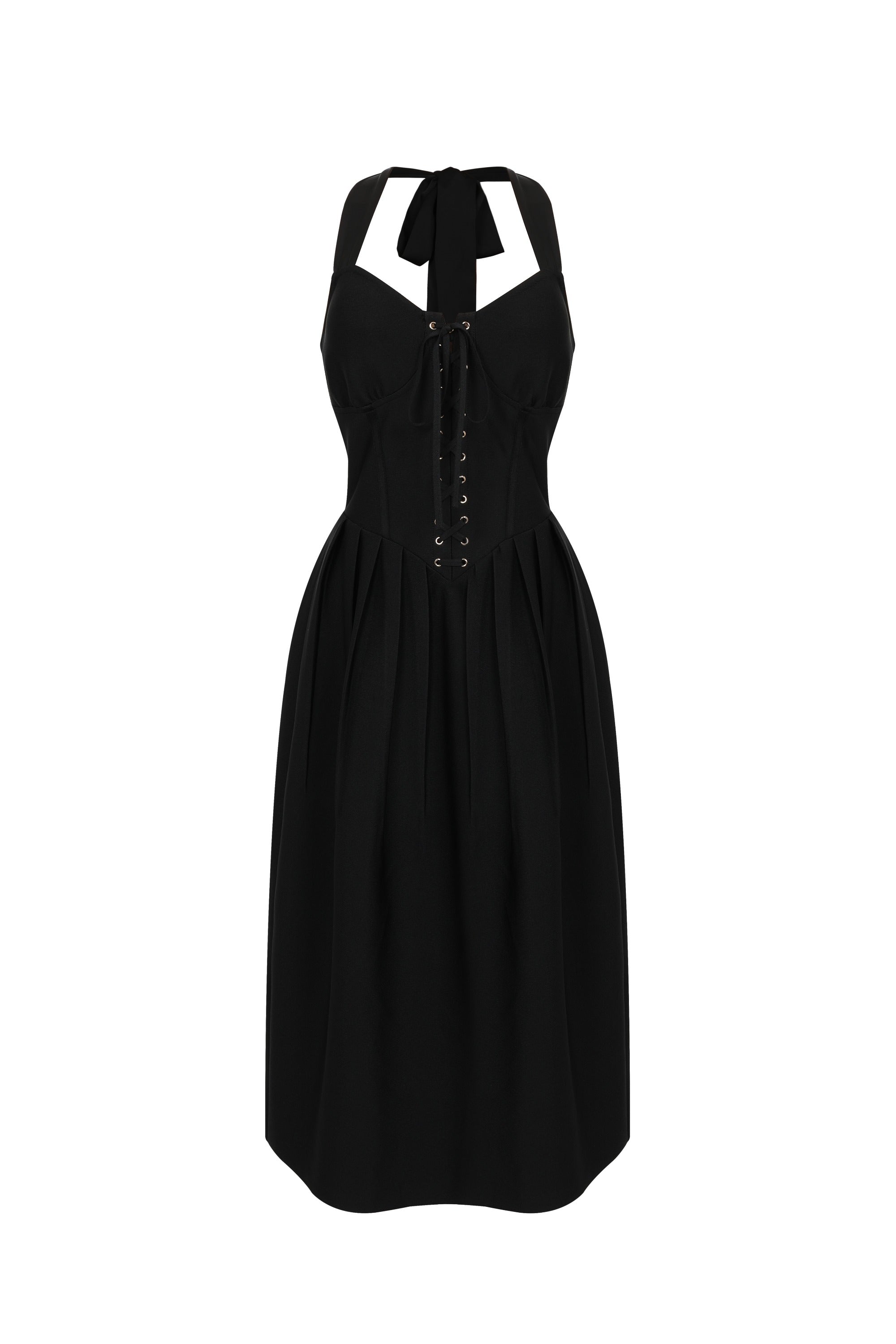 Bandage Halter Midi Dress with Lace Up Detail