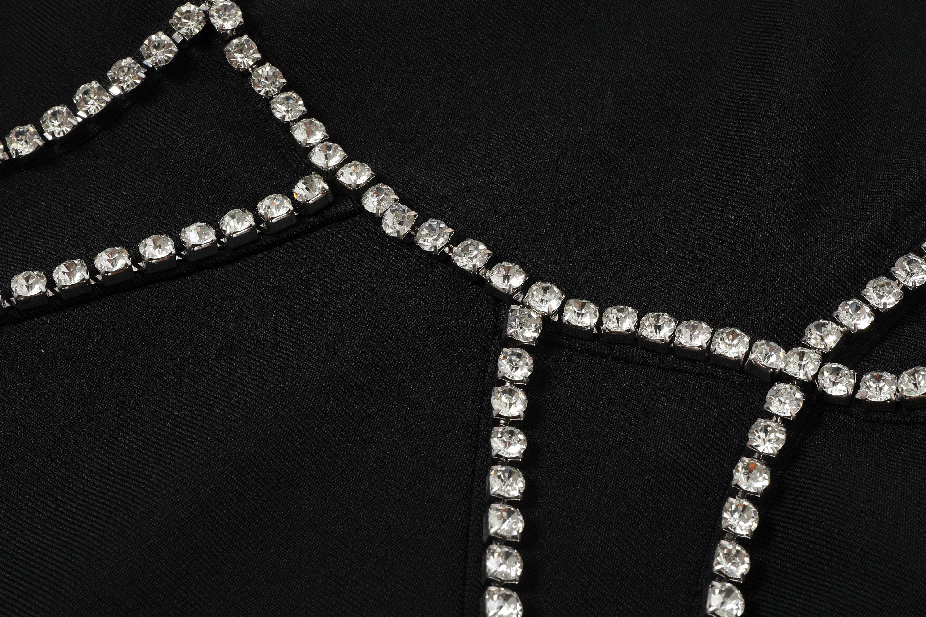 Sleeveless Bandage Dress with Rhinestones