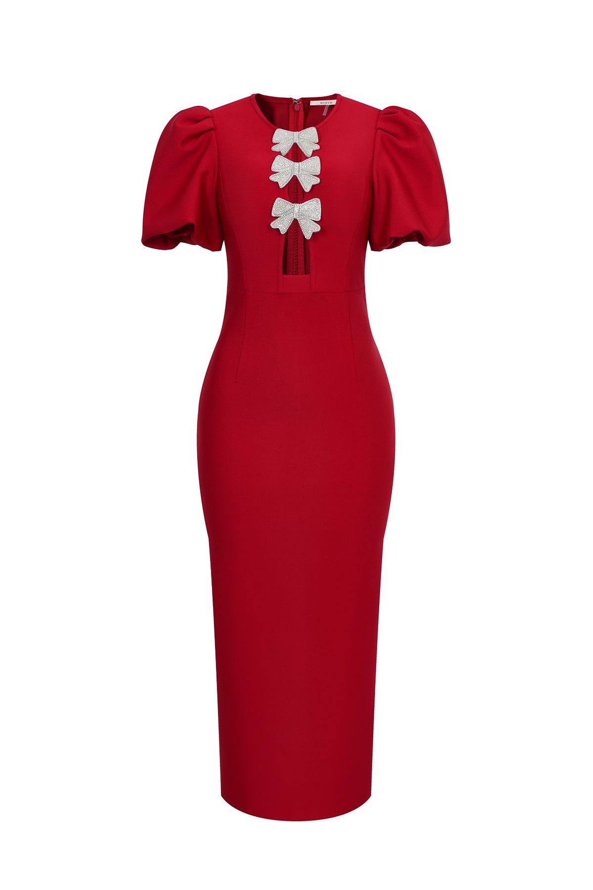 Bandage Puff Sleeve Maxi Dress With Rhinestone Bows