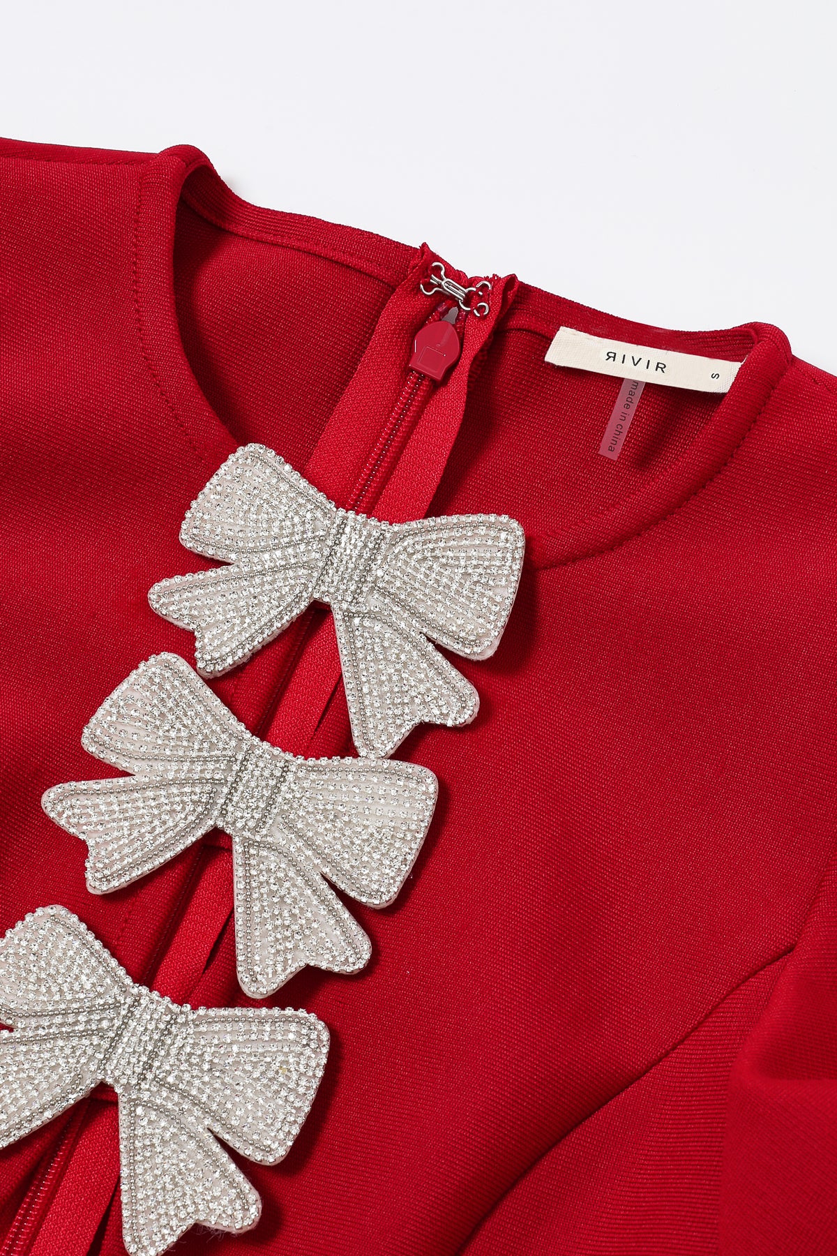 Bandage Puff Sleeve Maxi Dress With Rhinestone Bows