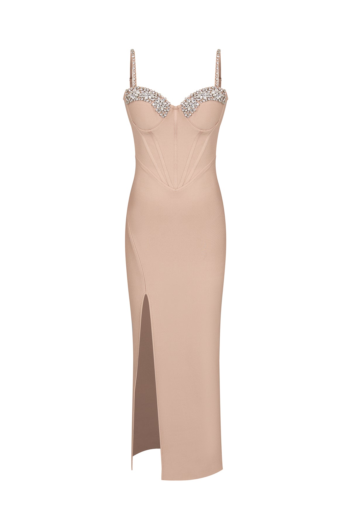 Bandage Embellished Corset Midi Dress Dark Nude / Medium