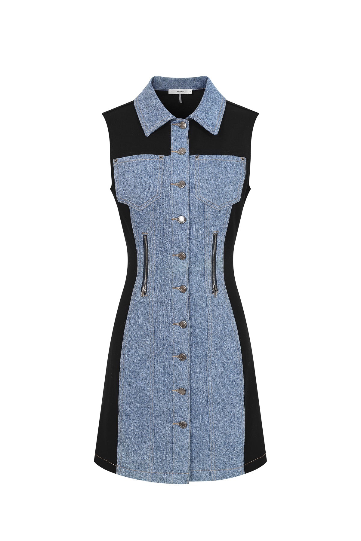 Genevieve Mixed Media Denim Mini Dress