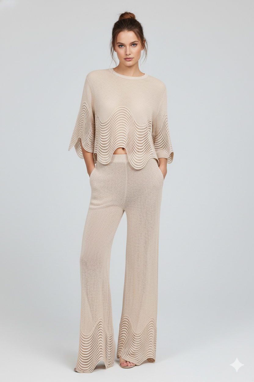 Wave trim Knit Pants