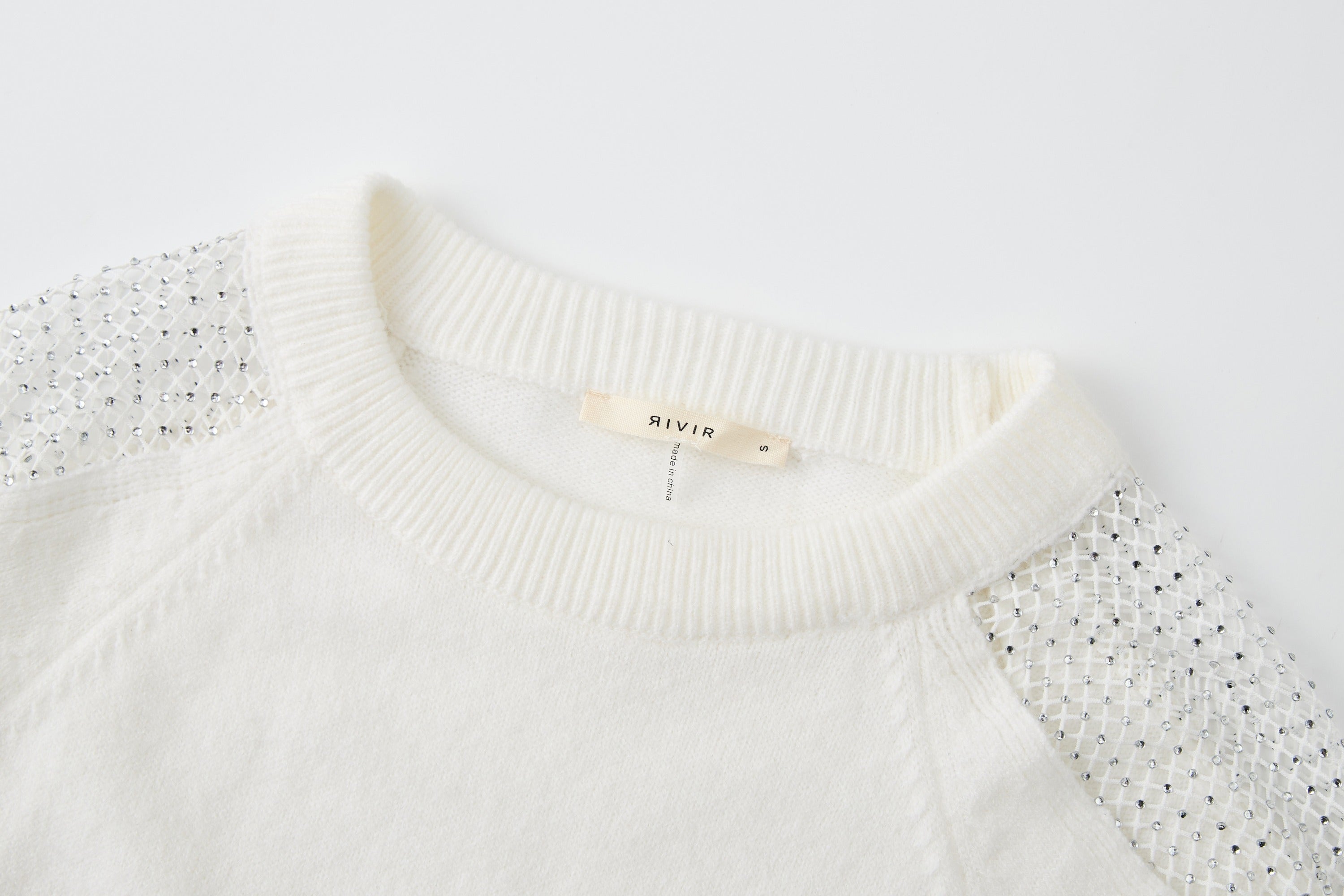 Knit Sweater with Mesh Embellished Shoulders