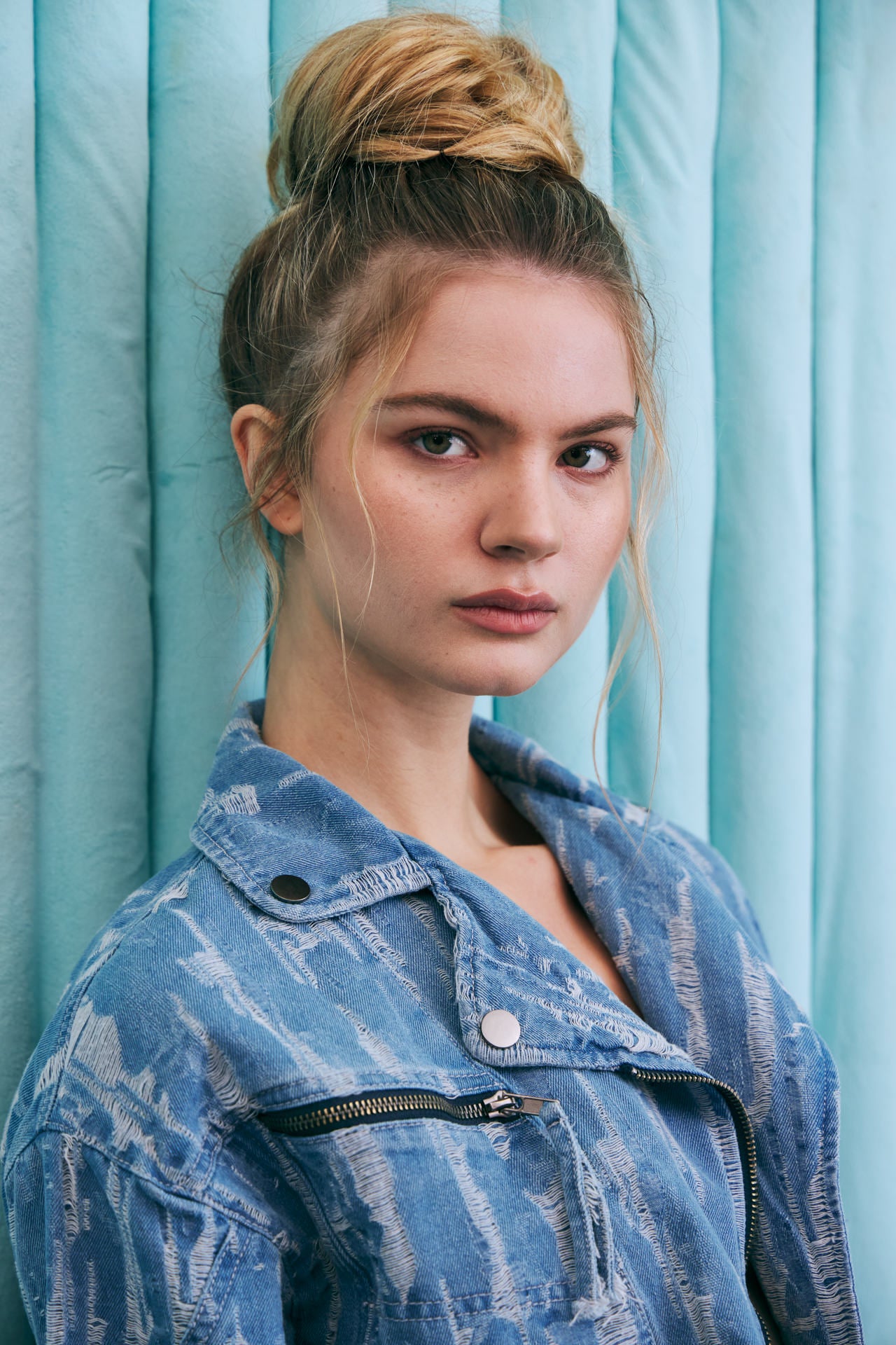 The Moto Denim Jacquard Utility Jacket