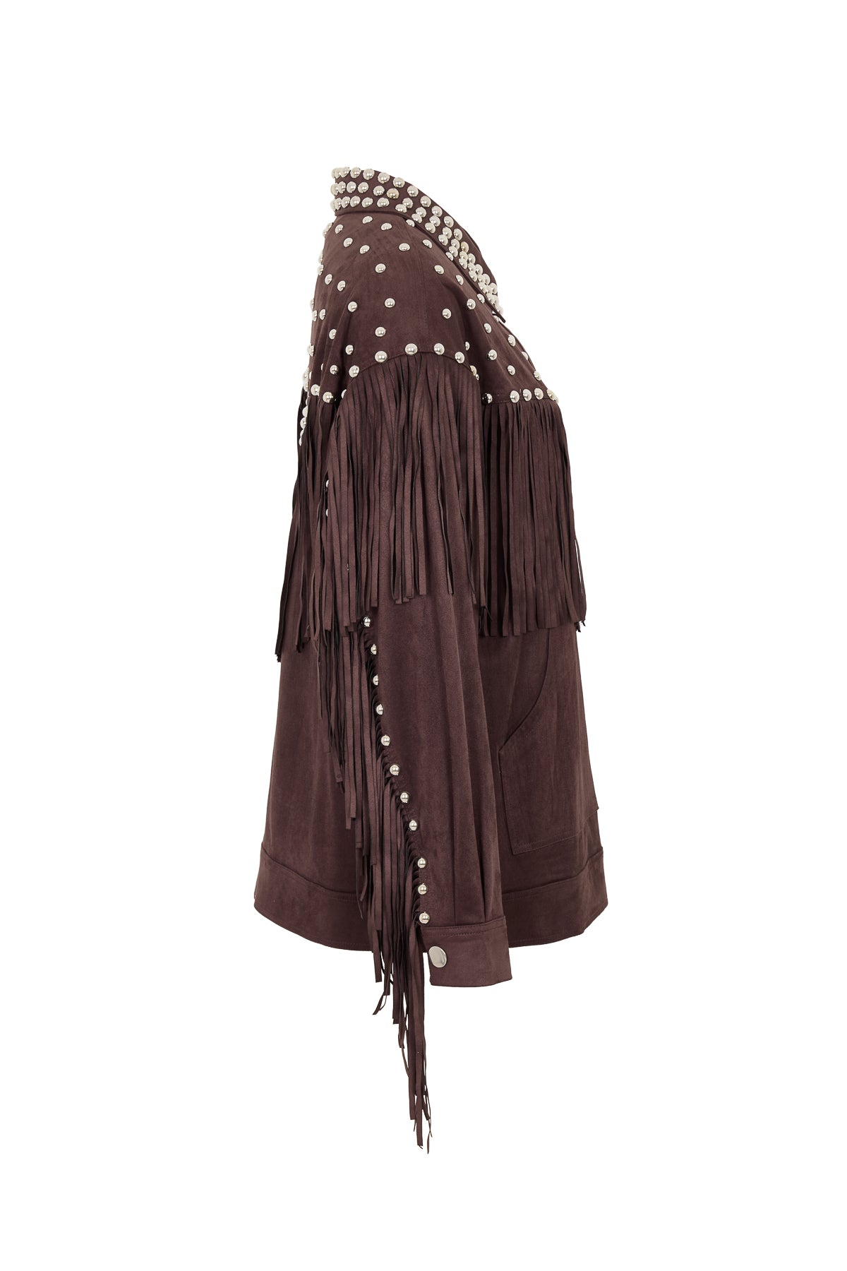Stud & Fringe Detail Suede Jacket