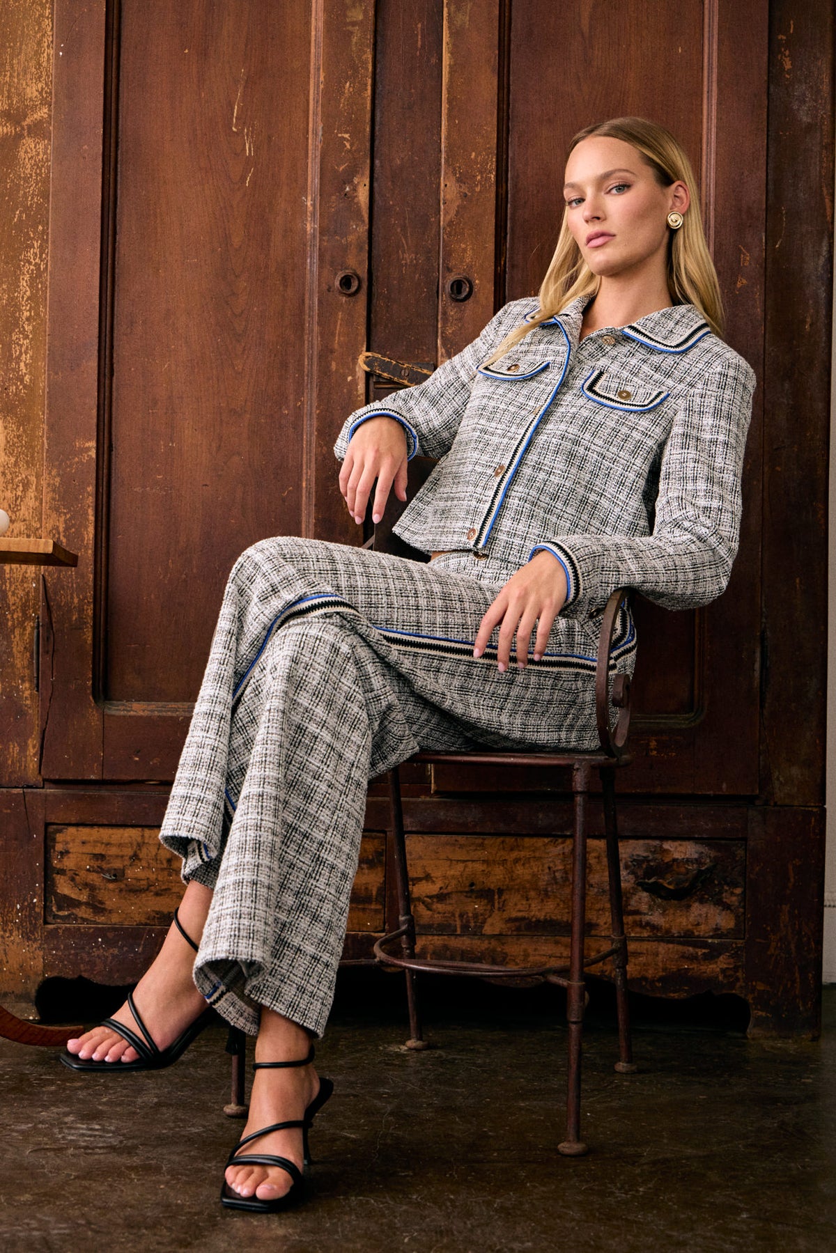 Stretchy Tweed Wide Pants