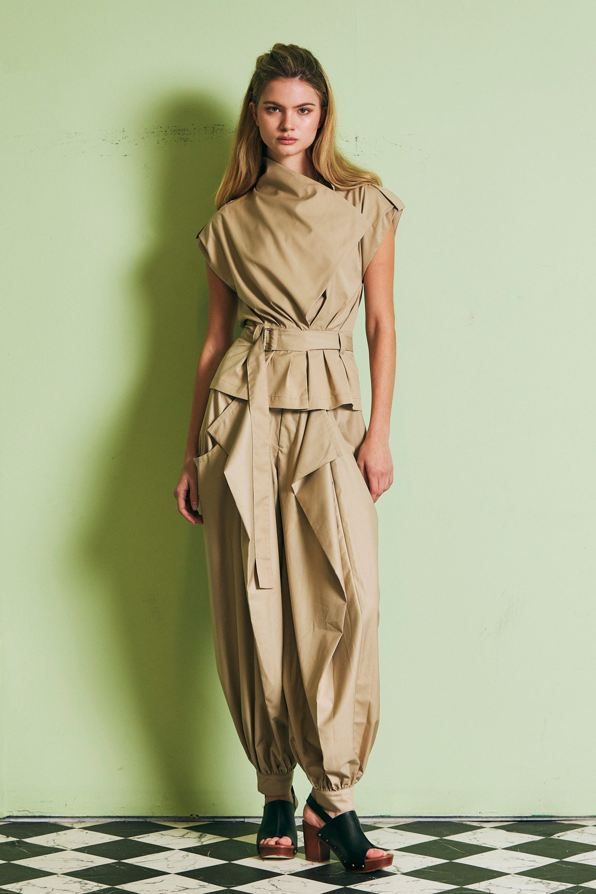 Woven Safari Draped Sleeveless Jacket