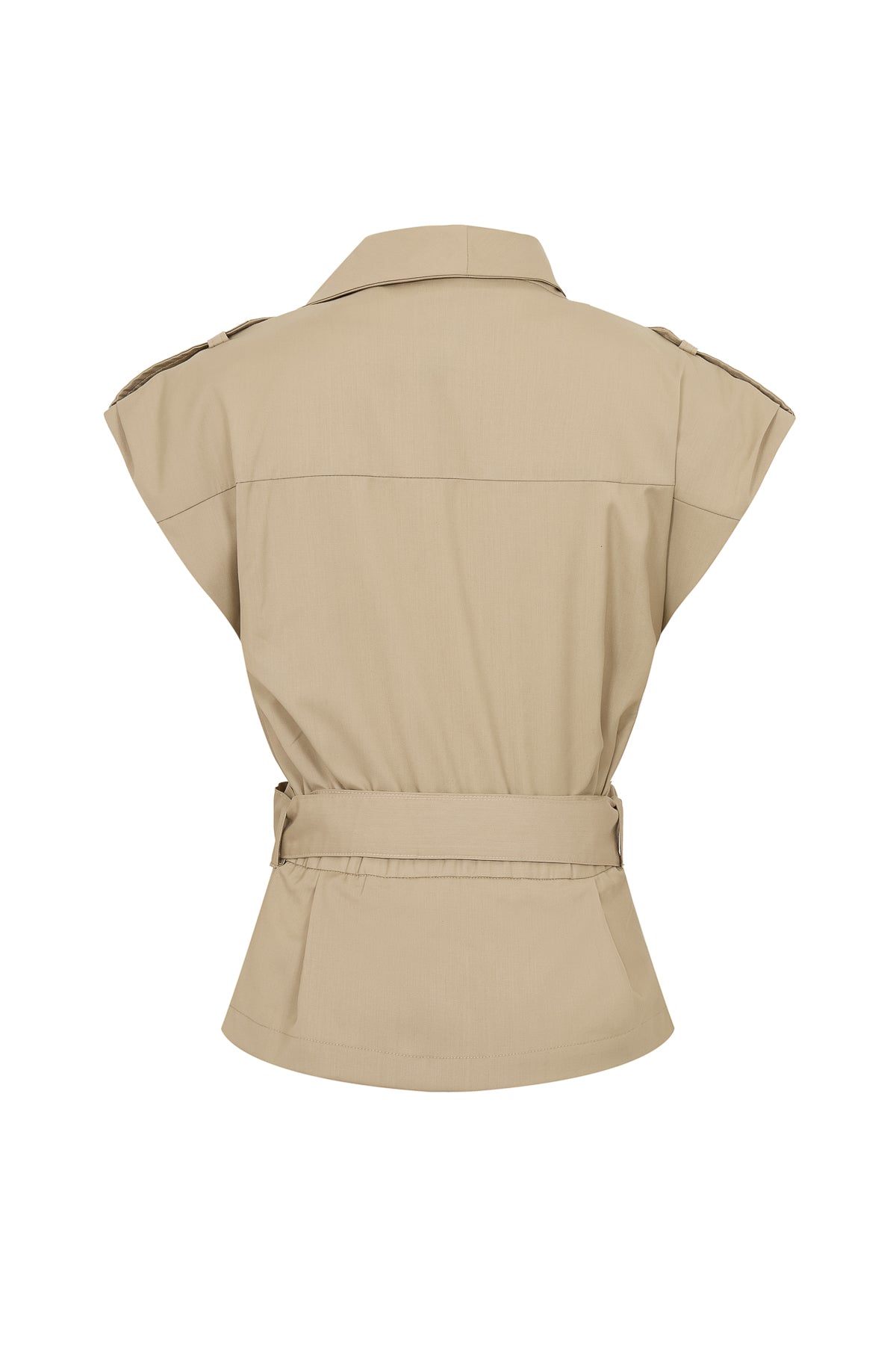 Woven Safari Draped Sleeveless Jacket