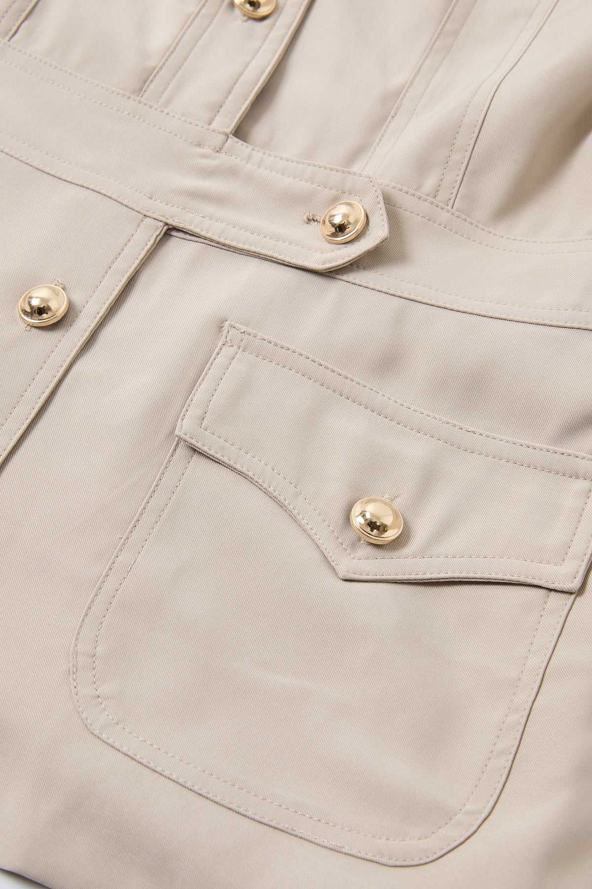 Woven Short Sleeve Safari Jacket with Gold Accent Buttons