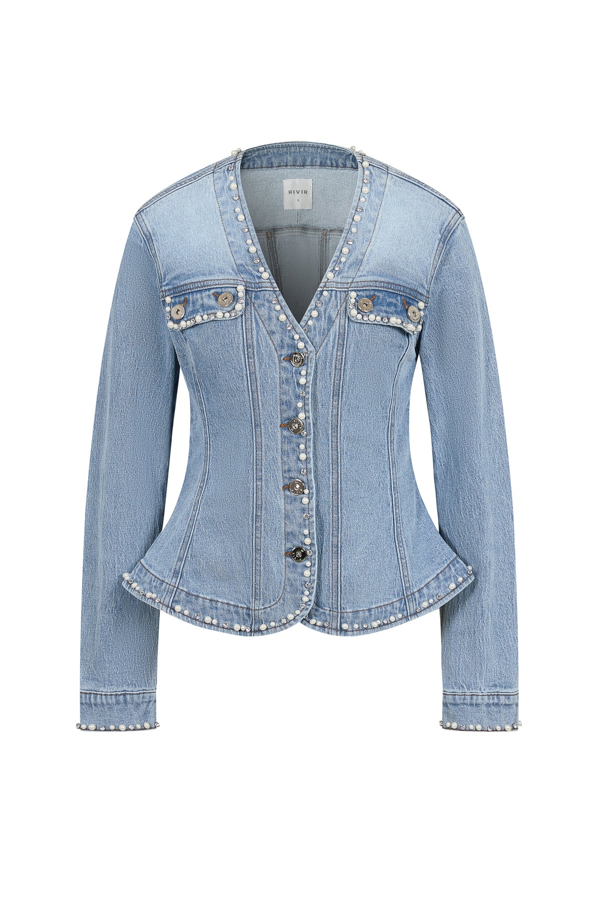 Aurelie Denim Studded Peplum Jacket
