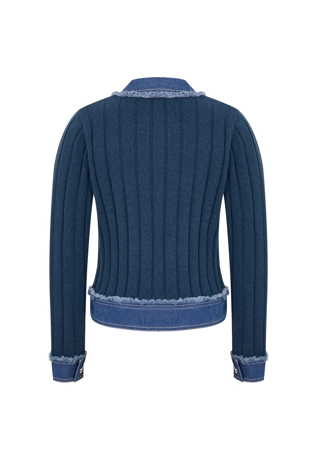 Rib Knit Denim Look Jacket With Contrast