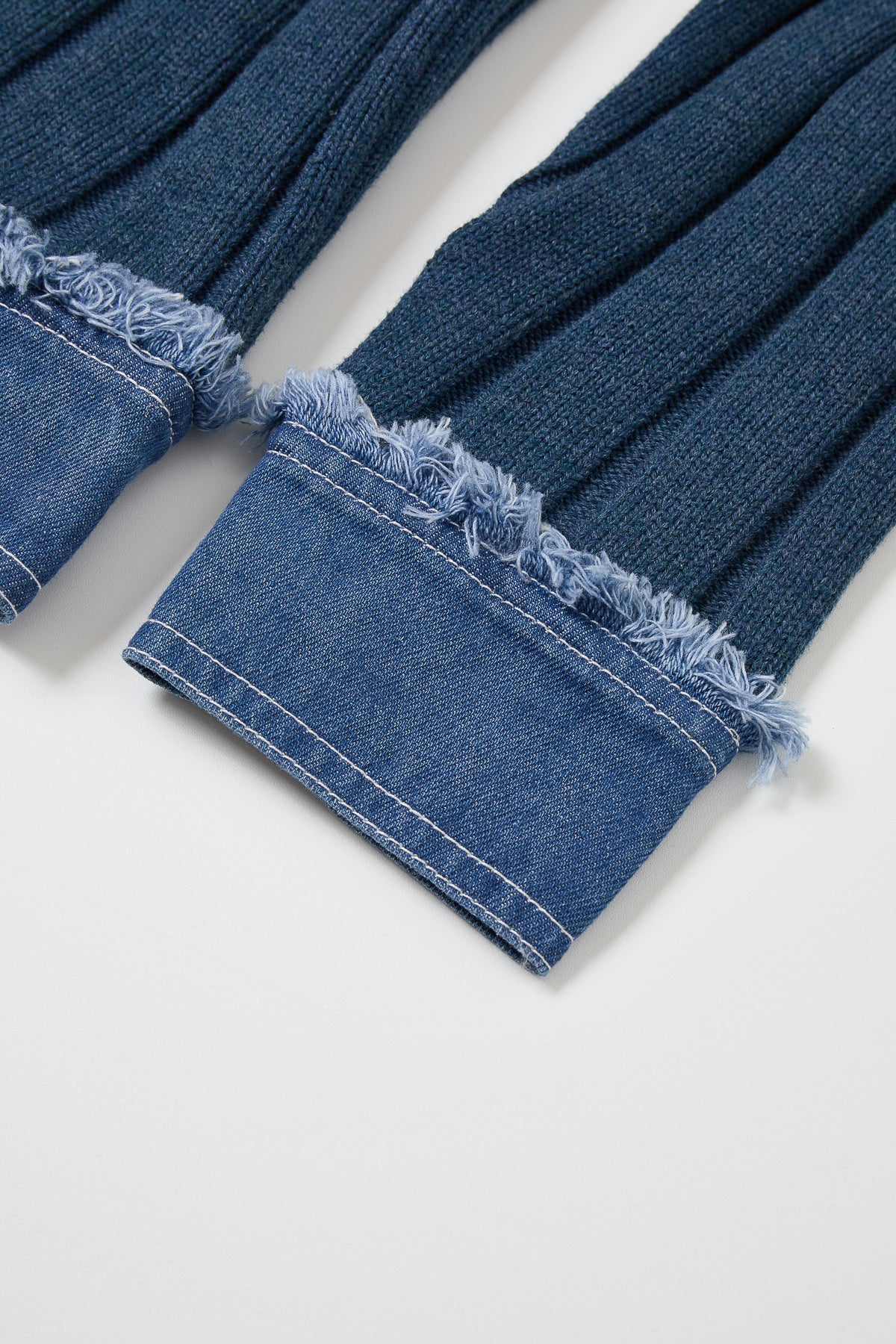 Rib Knit Denim Look Jacket With Contrast