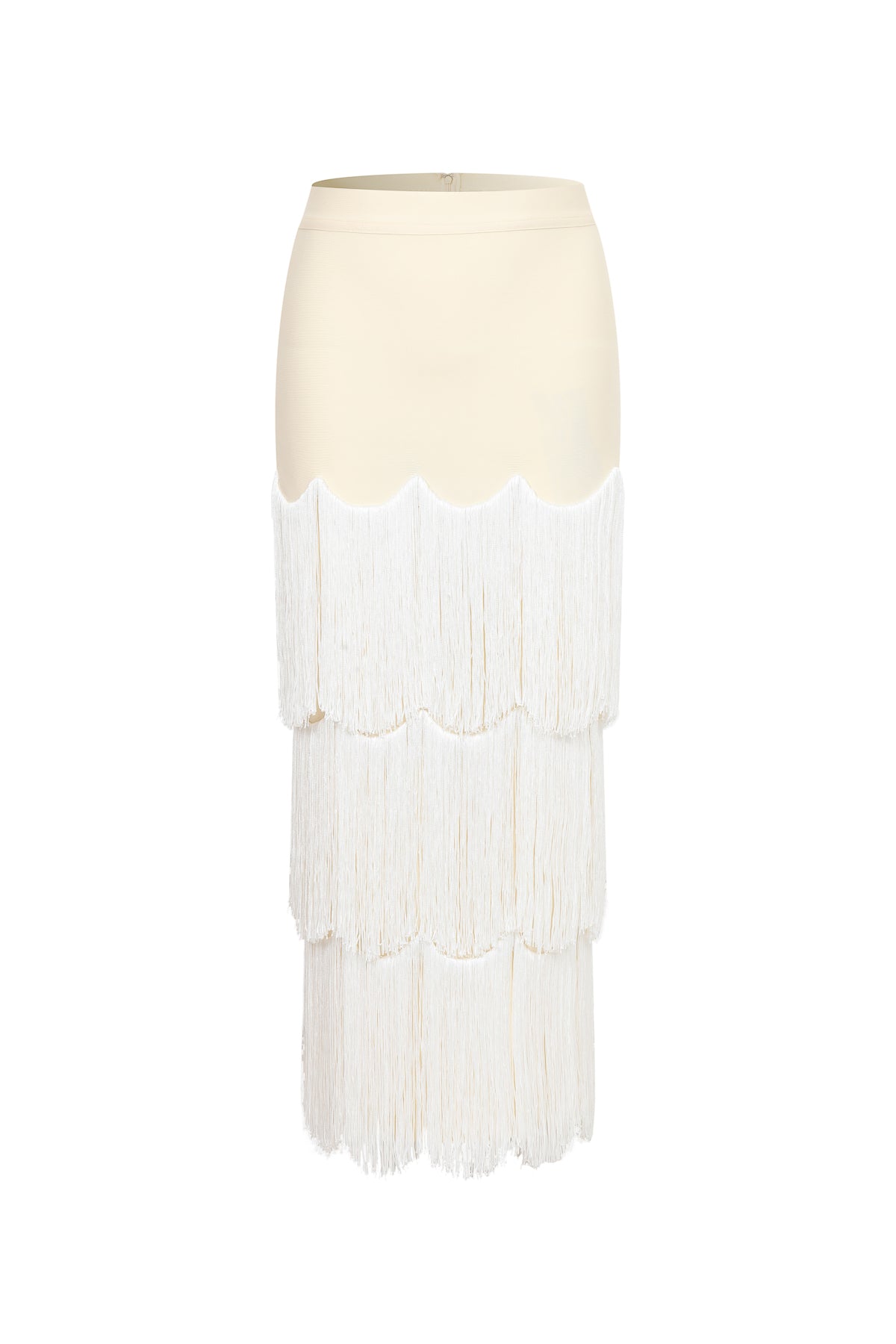 Bandage Tiered Fringe Scallop Column Skirt