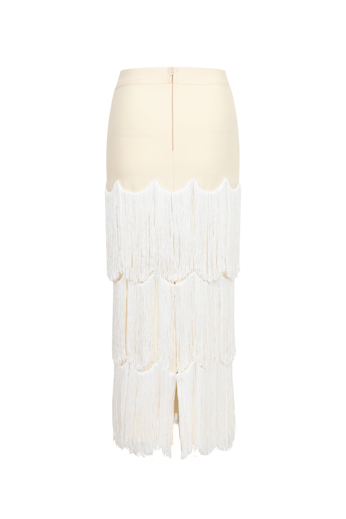 Bandage Tiered Fringe Scallop Column Skirt