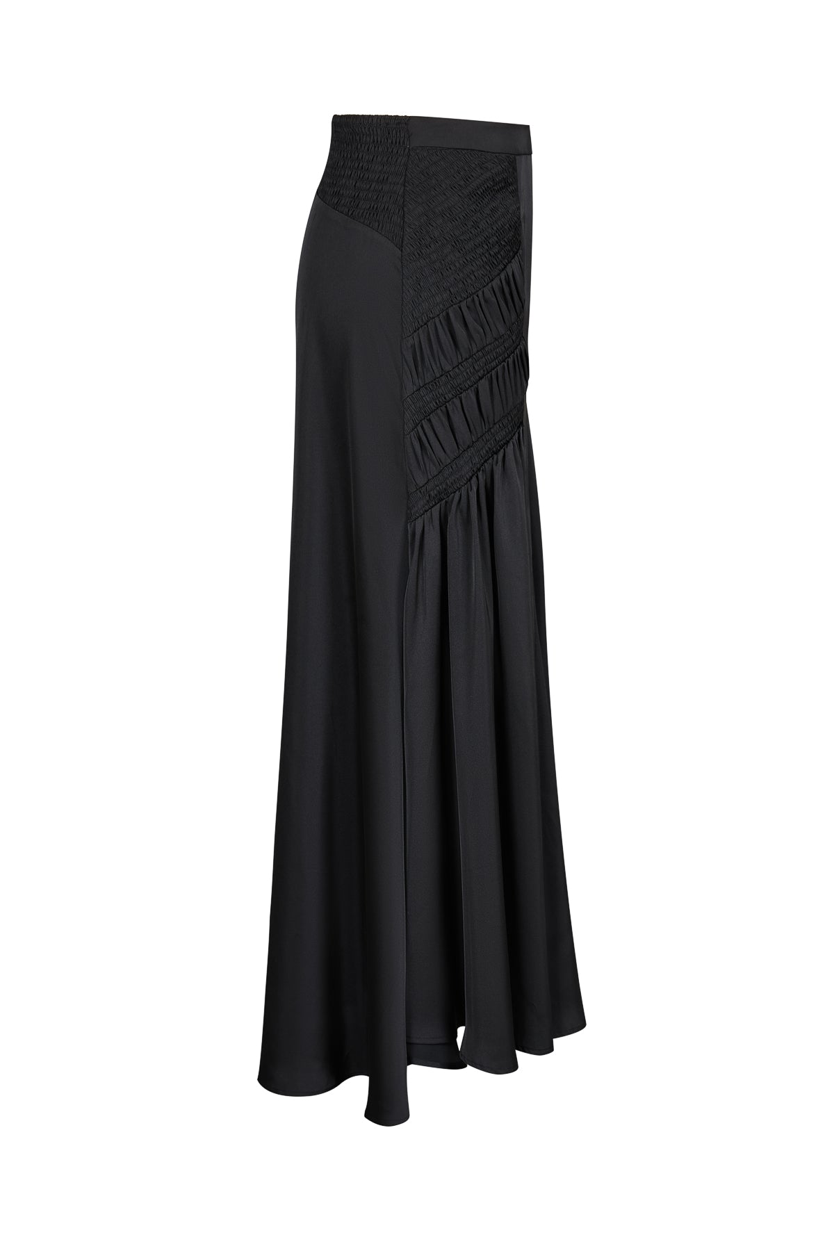 Smocking Detail Maxi Satin Skirt