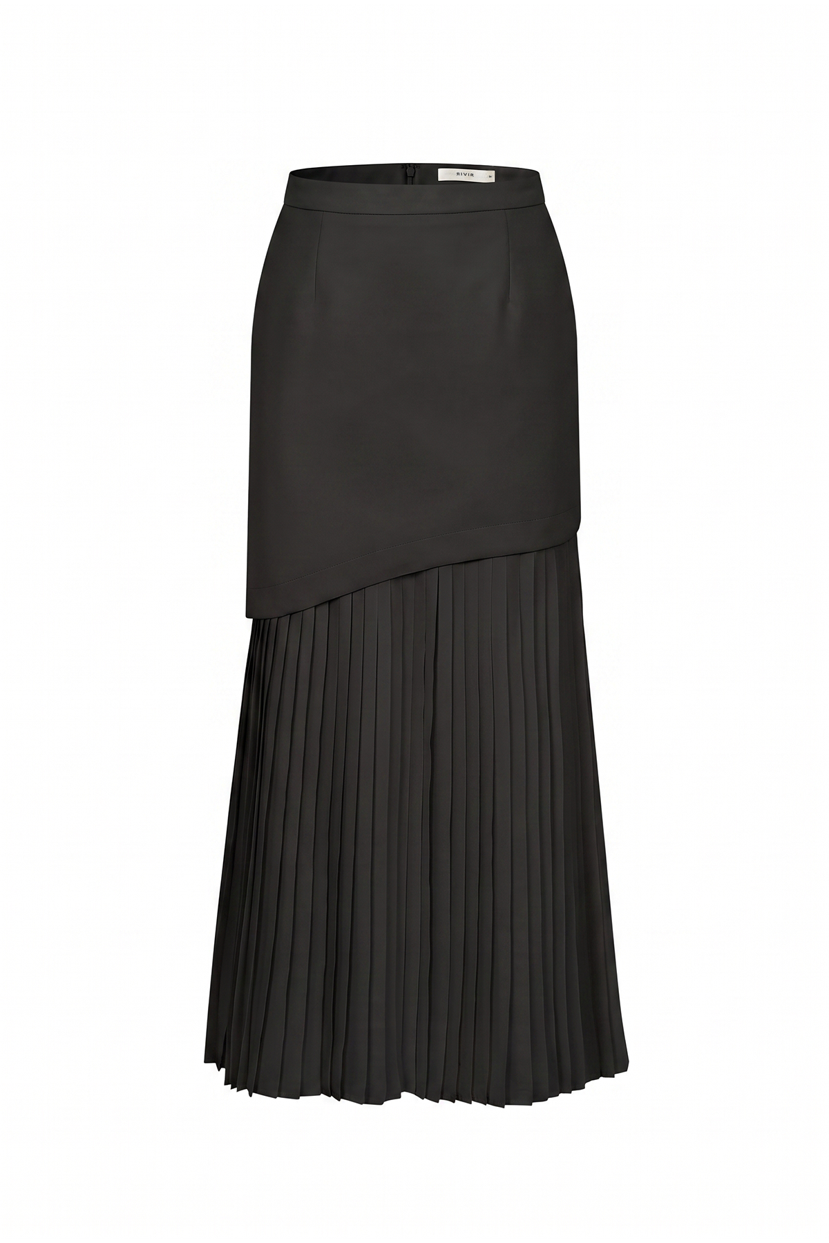 Pu Leather Chiffon Contrast Midi Skirt