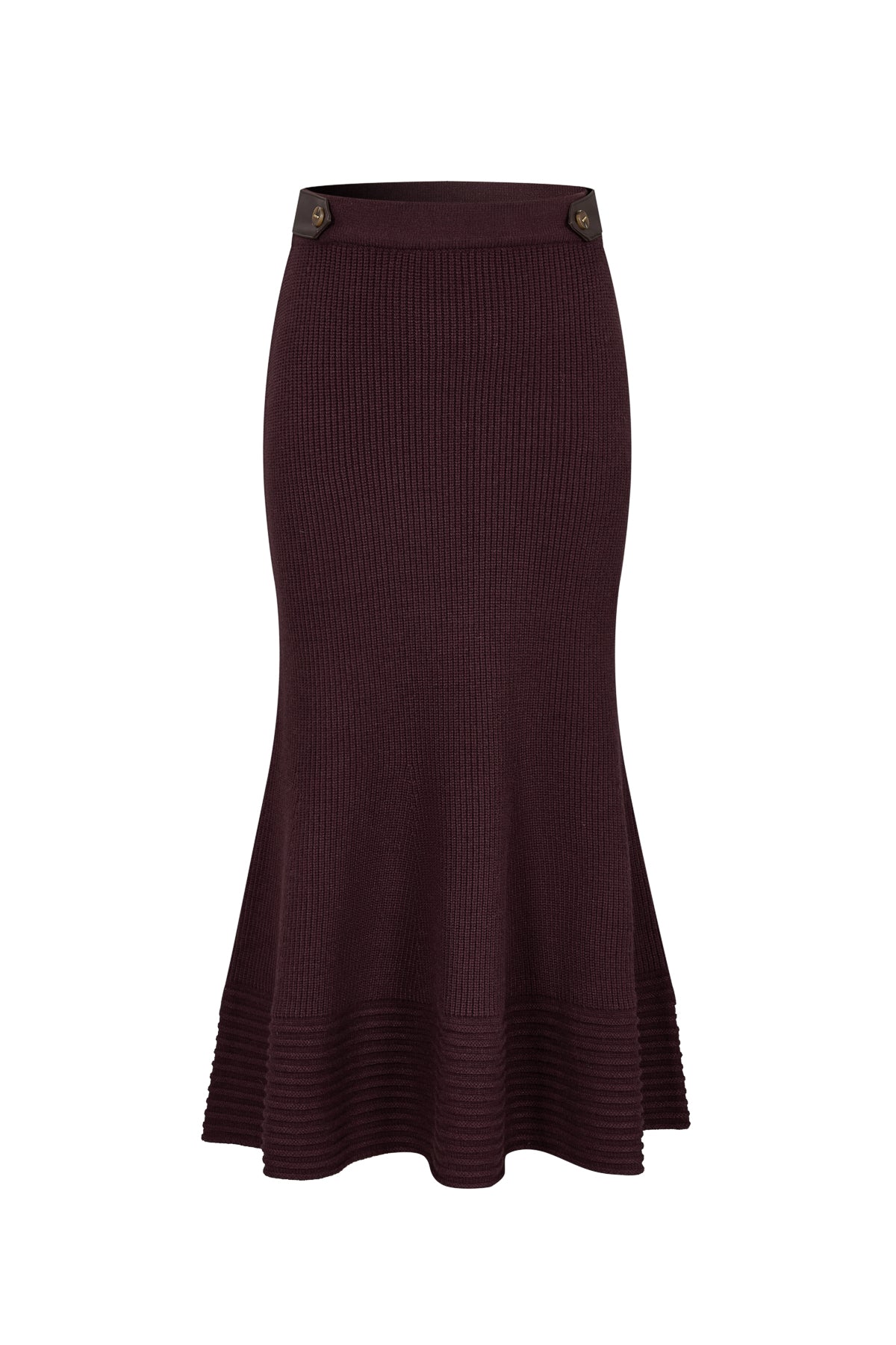 Leather Trimmed Ribbed Midi Skirt