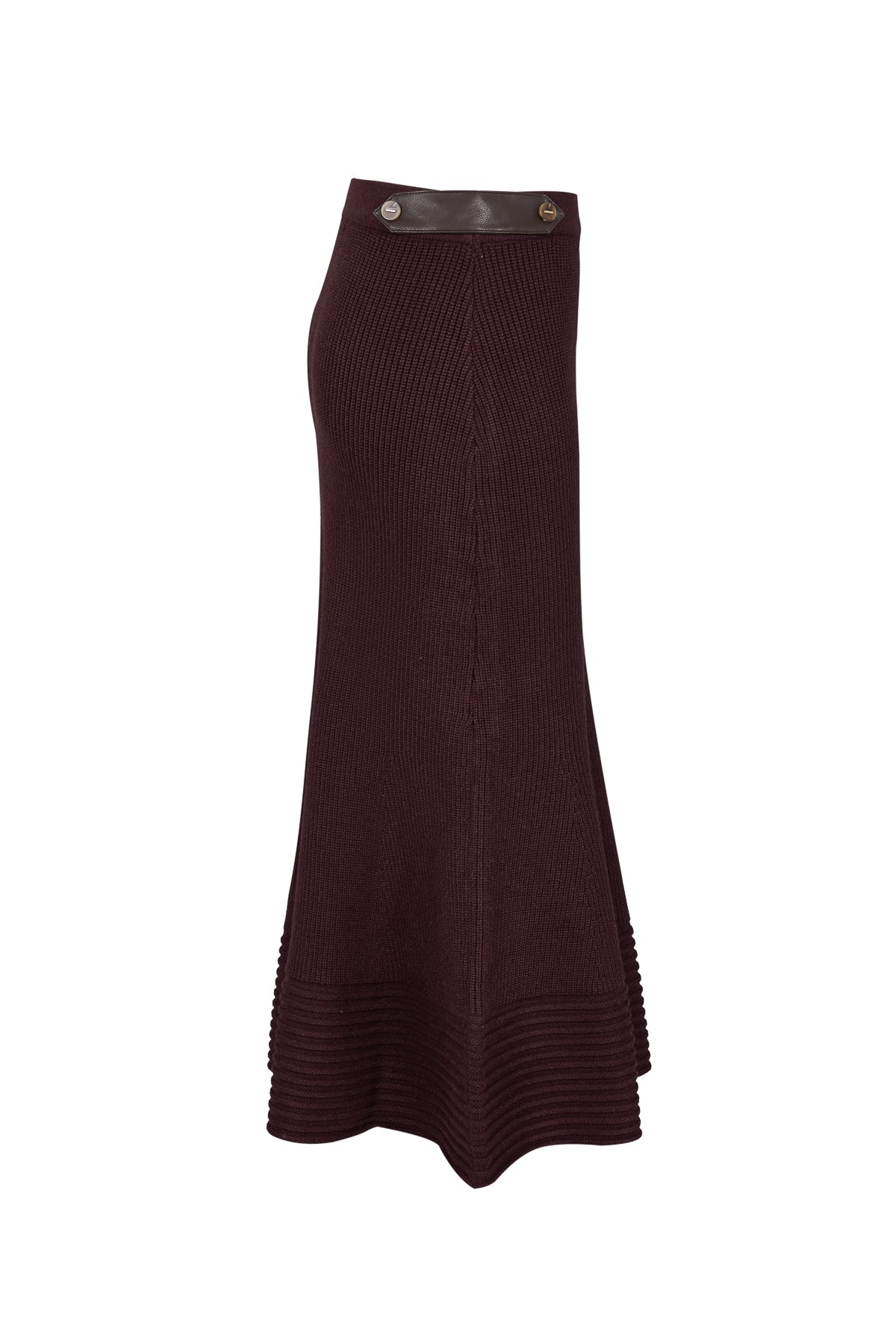 Leather Trimmed Ribbed Midi Skirt