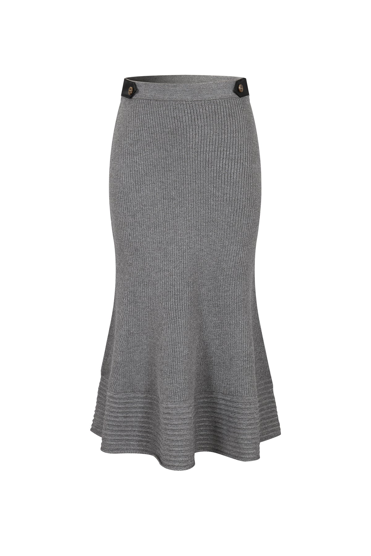 Leather Trimmed Ribbed Midi Skirt