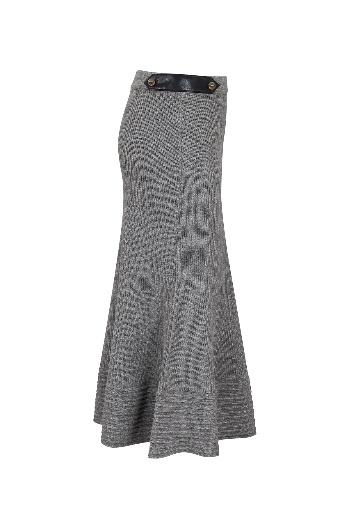 Leather Trimmed Ribbed Midi Skirt