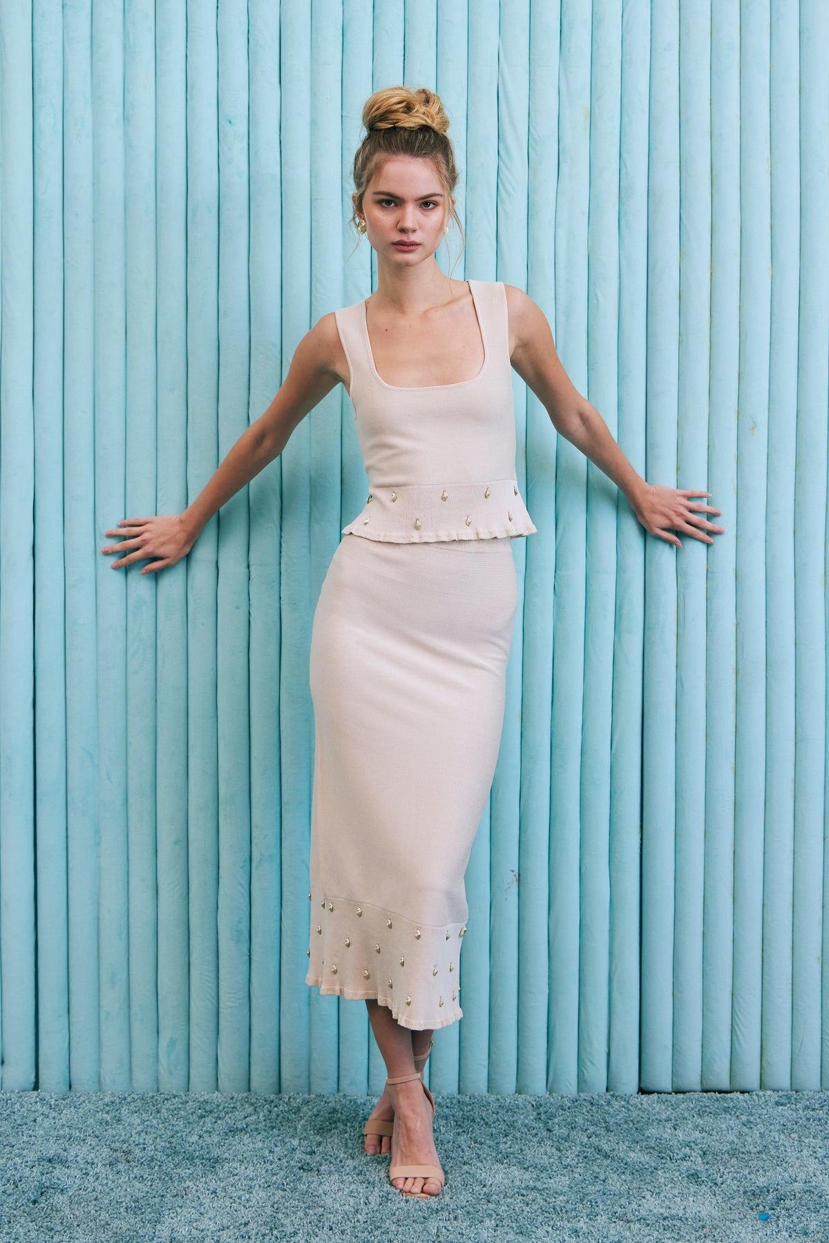 Knit Seashell Embellished Midi Skirt