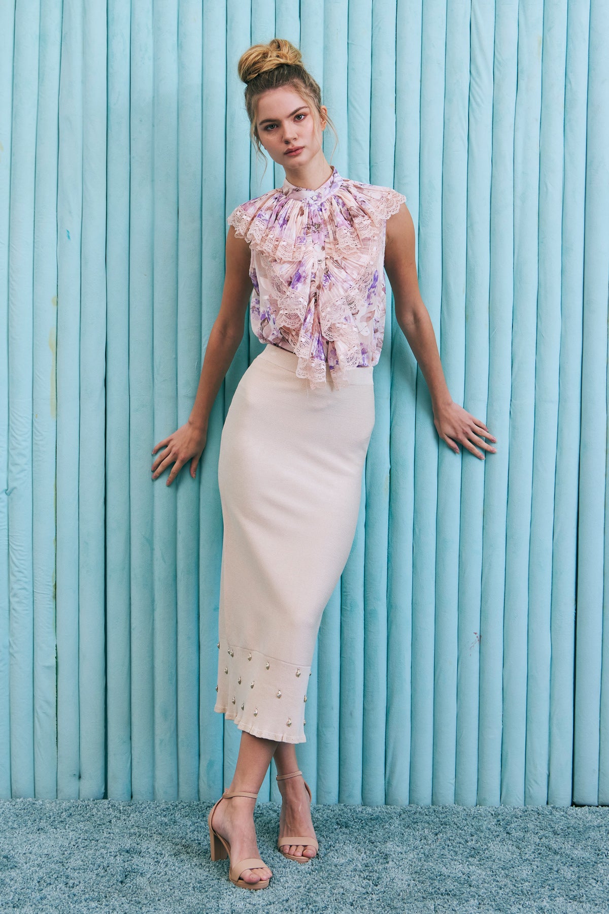 Knit Seashell Embellished Midi Skirt