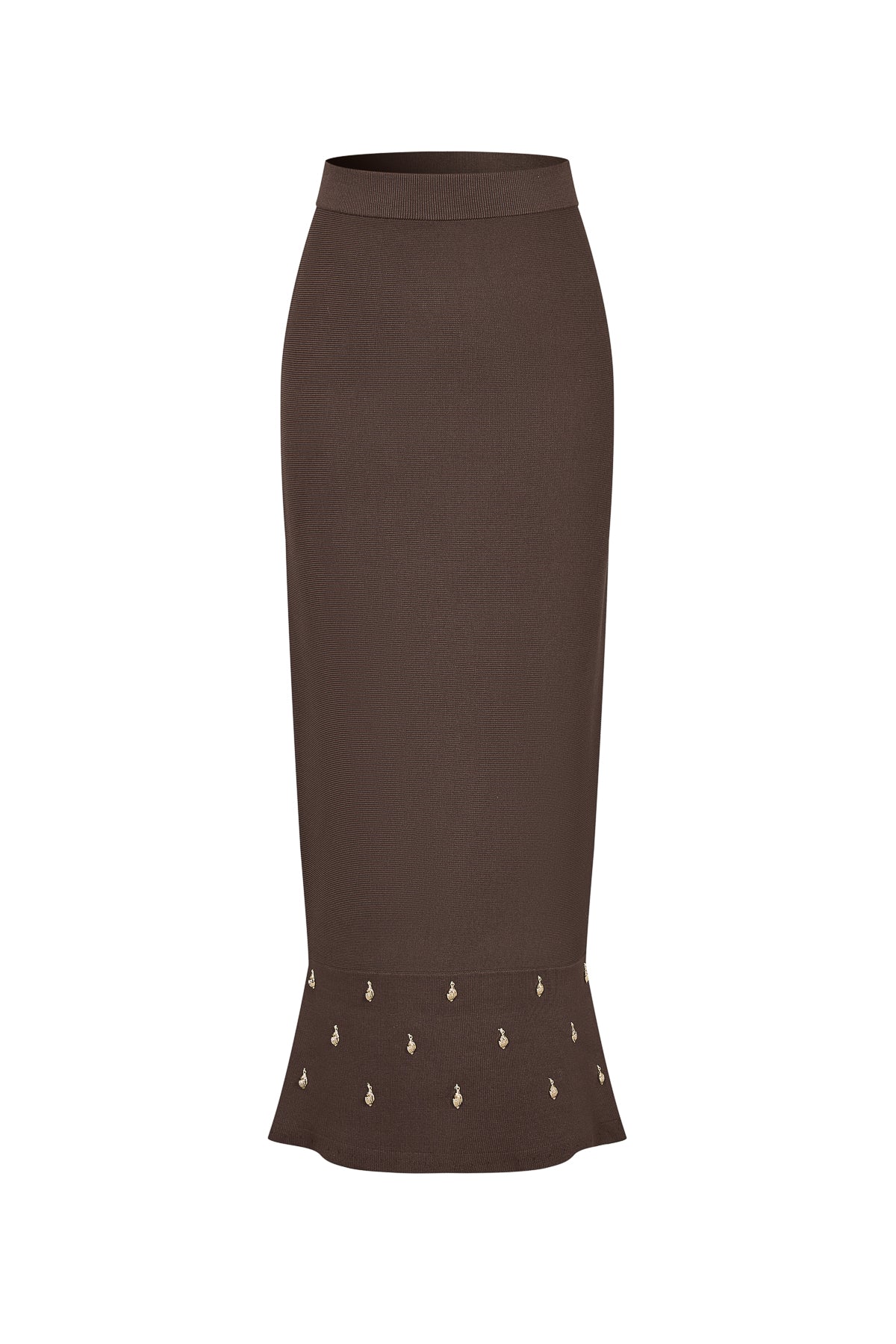 Knit Seashell Embellished Midi Skirt