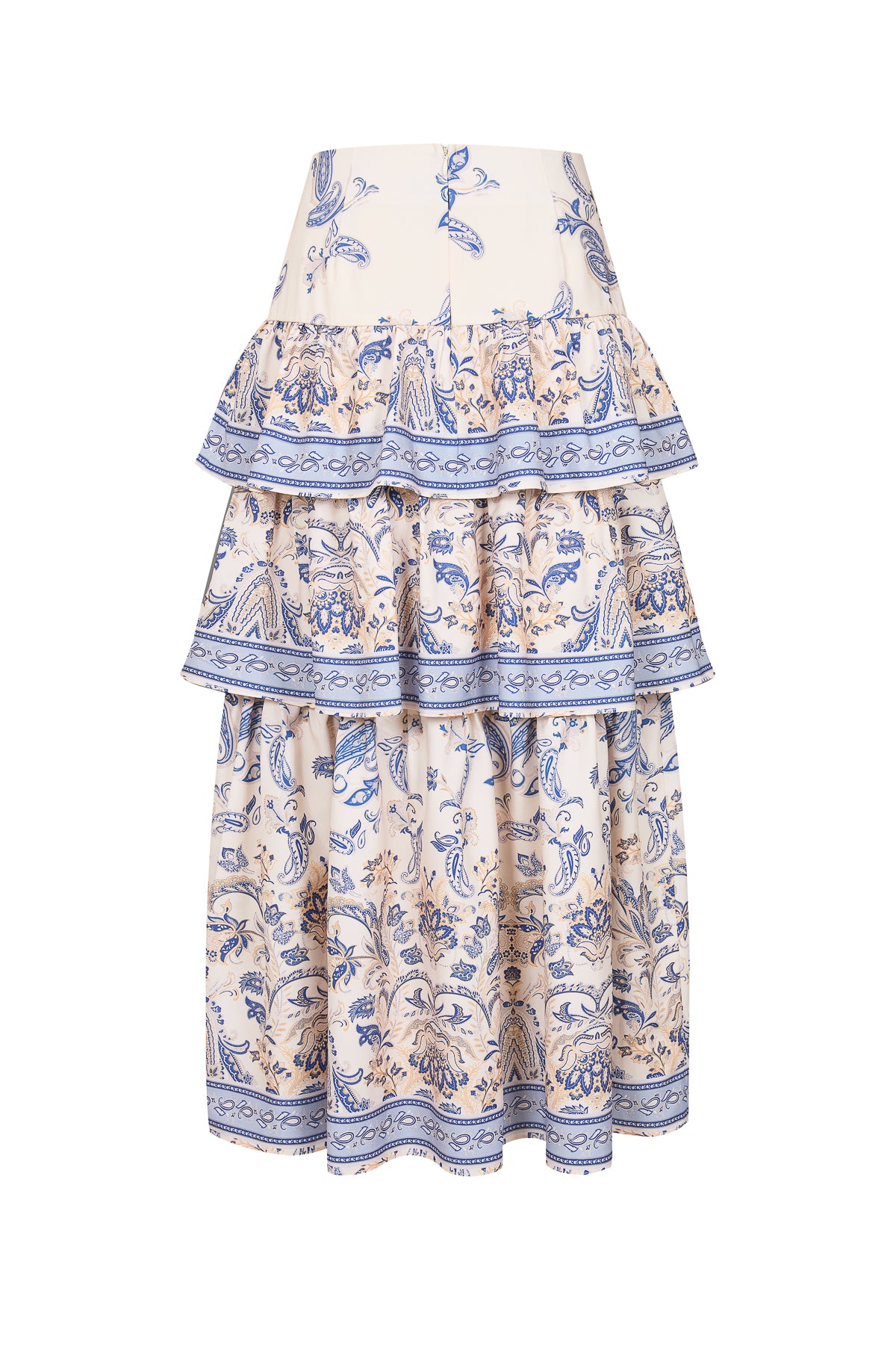 Border Print Tiered Midi Skirt